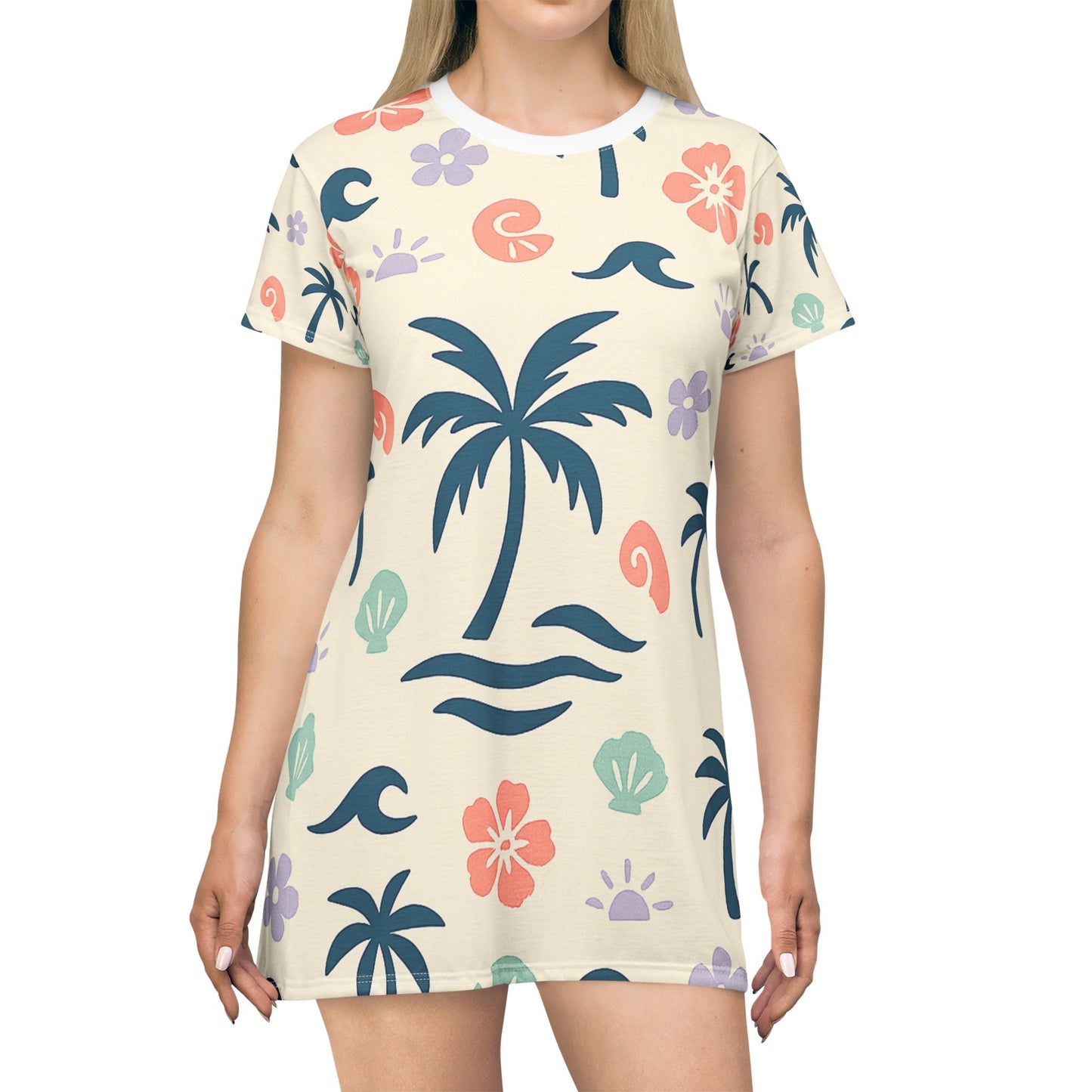 T-Shirt Dress - Tropical Paradise Print for Casual Summer Days