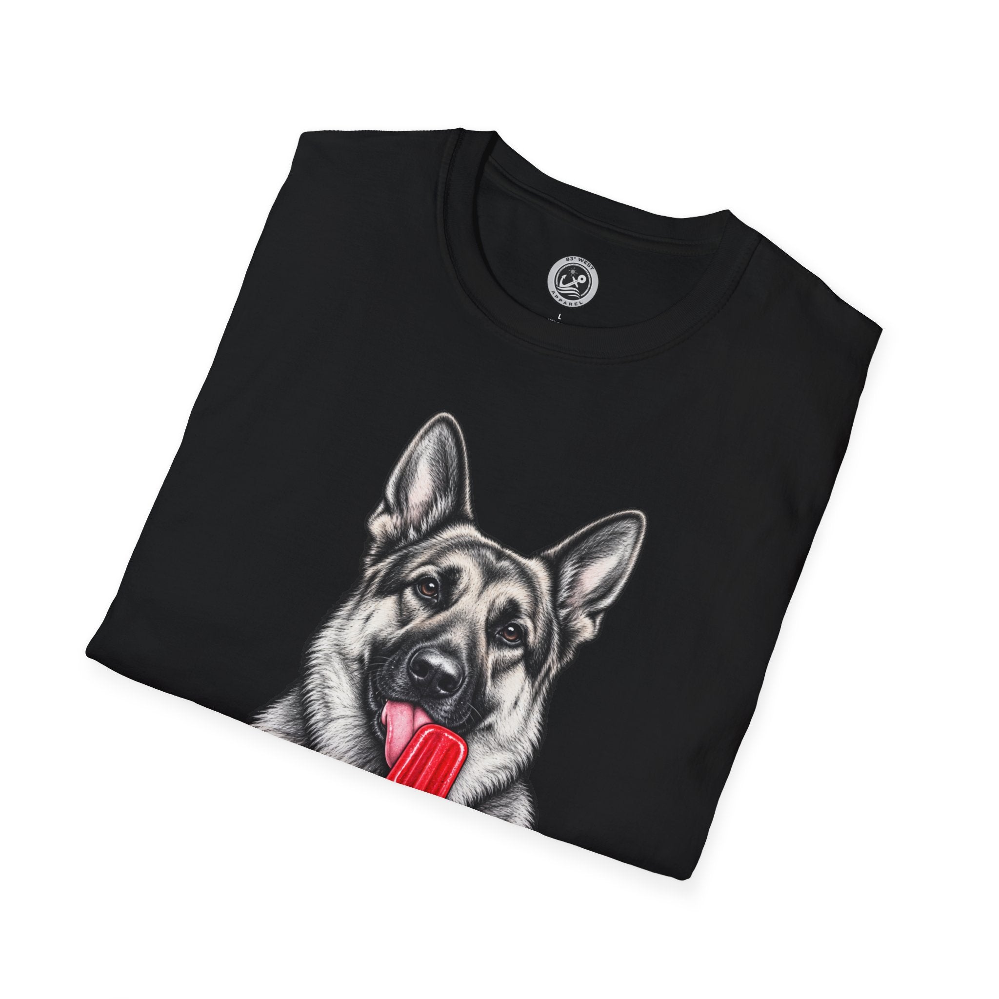 German Shepherd Dog Eating Popsicle T‑Shirt — Cute Pet Lover Graphic Tee