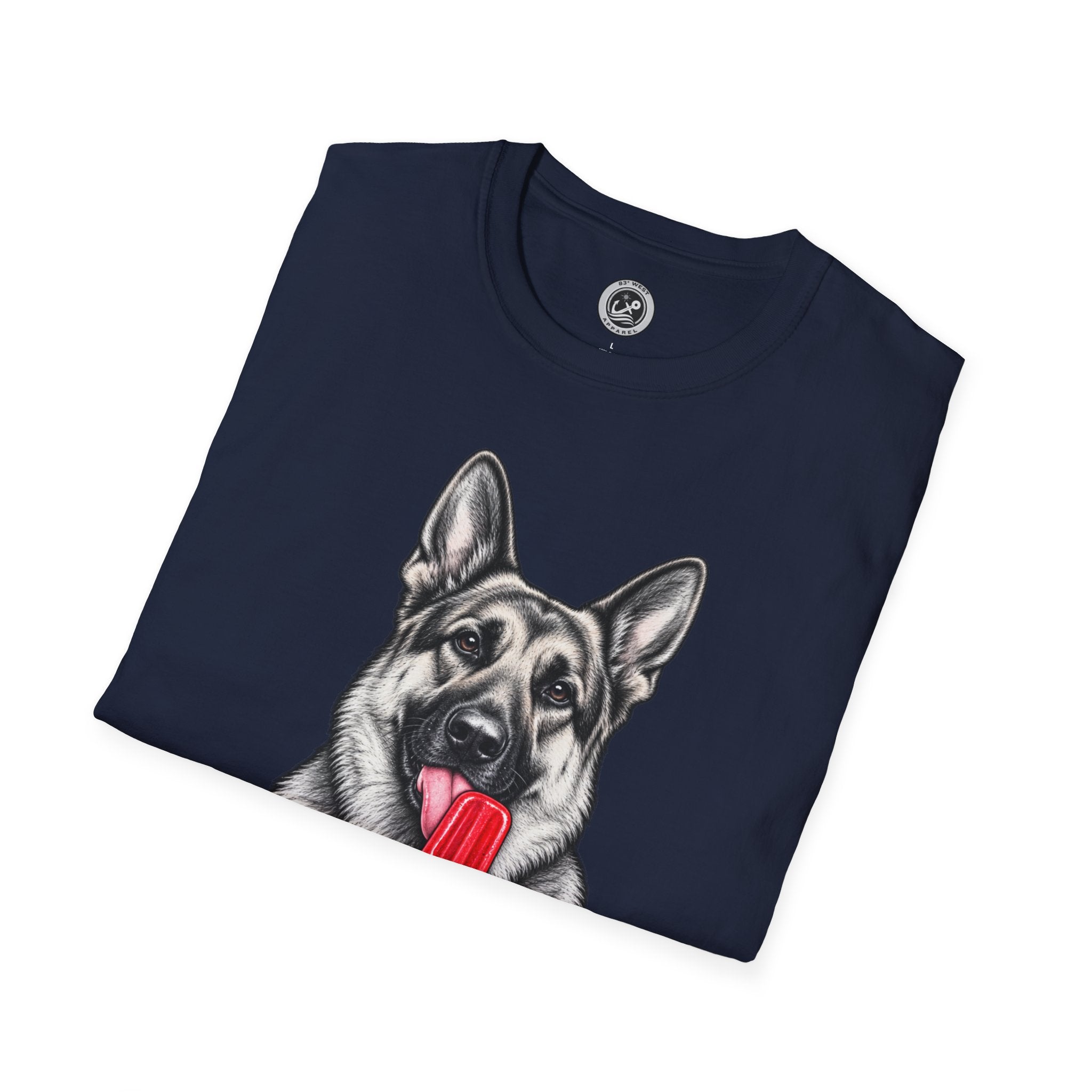 German Shepherd Dog Eating Popsicle T‑Shirt — Cute Pet Lover Graphic Tee