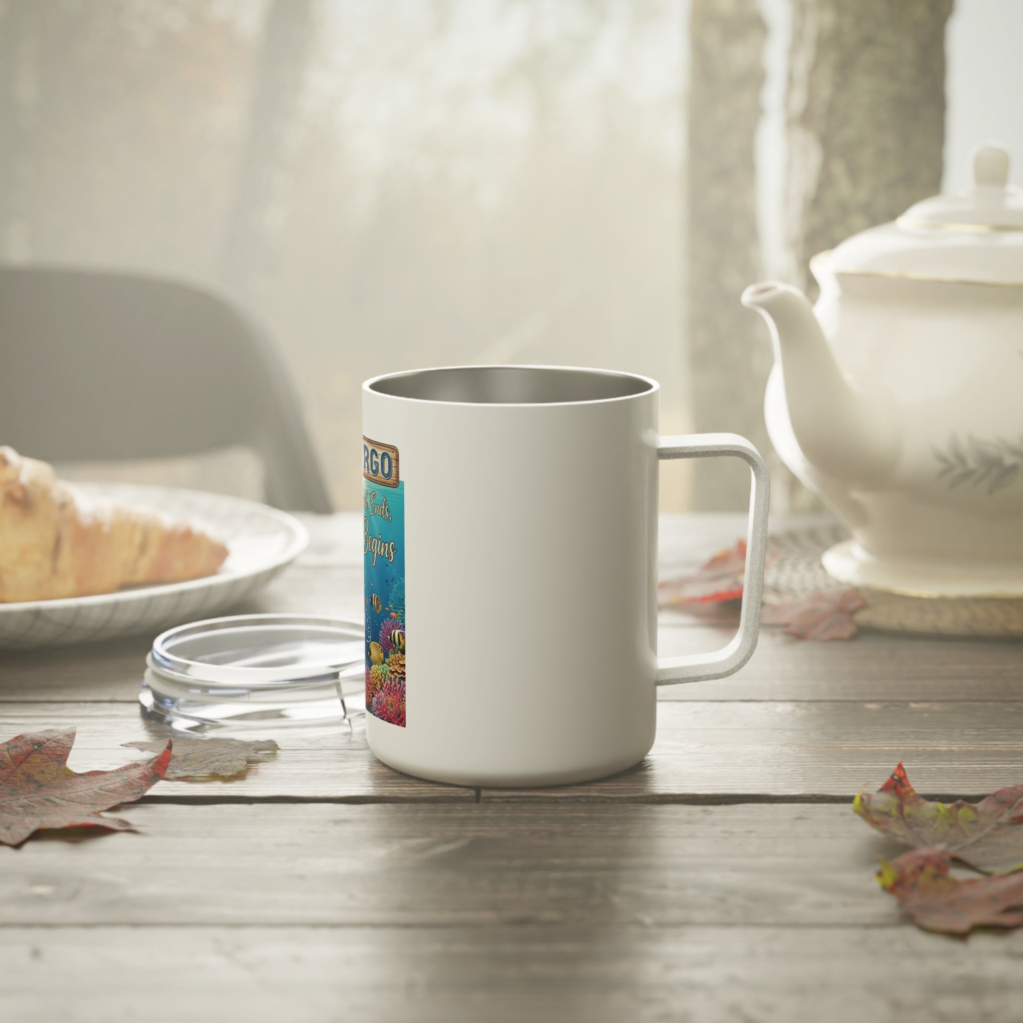 Key Largo Insulated Coffee Mug, Adventure Begins Mug, Coral Reef Travel Mug, Gift for Beach Lovers, Unique Coffee Tumbler