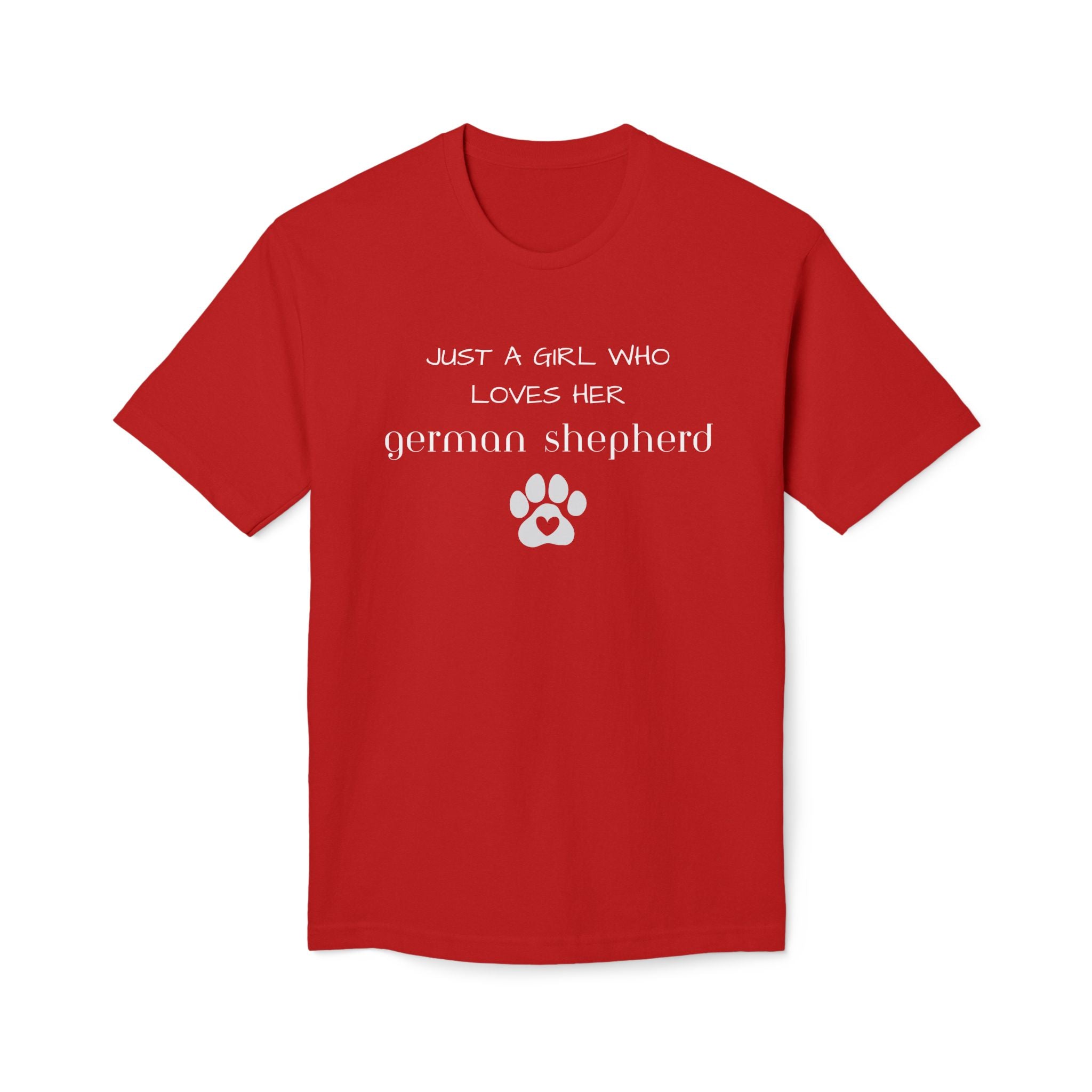 German Shepherd T-Shirt — "Just a Girl Who Loves Her German Shepherd" Paw Print Tee