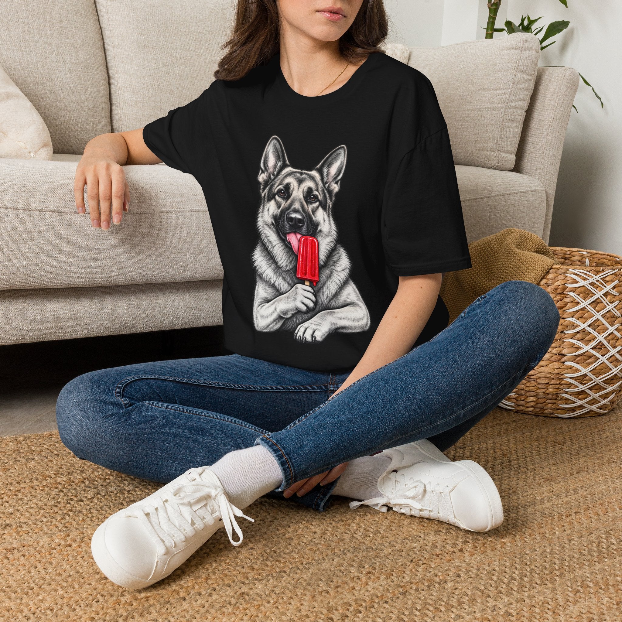 German Shepherd Dog Eating Popsicle T‑Shirt — Cute Pet Lover Graphic Tee