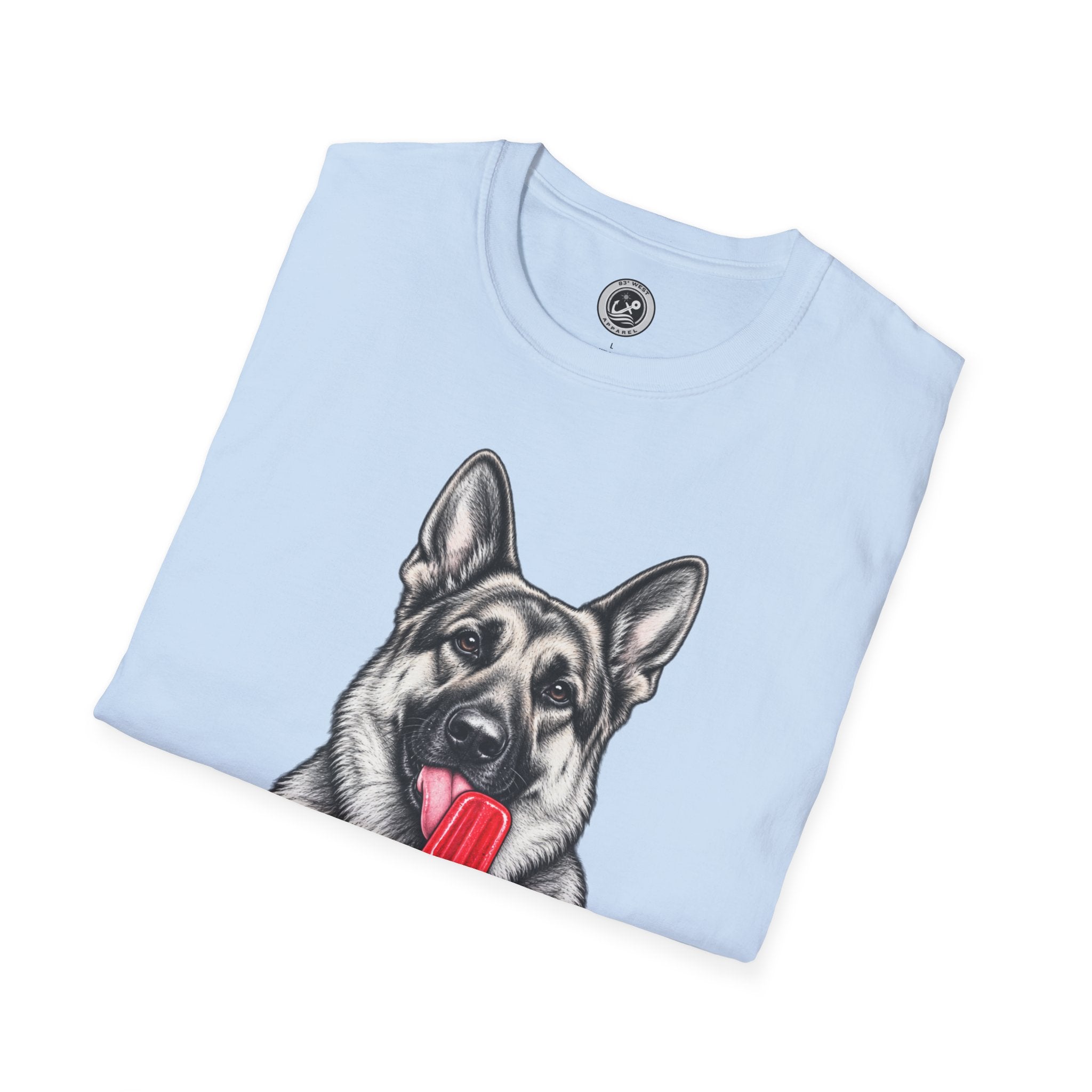 German Shepherd Dog Eating Popsicle T‑Shirt — Cute Pet Lover Graphic Tee