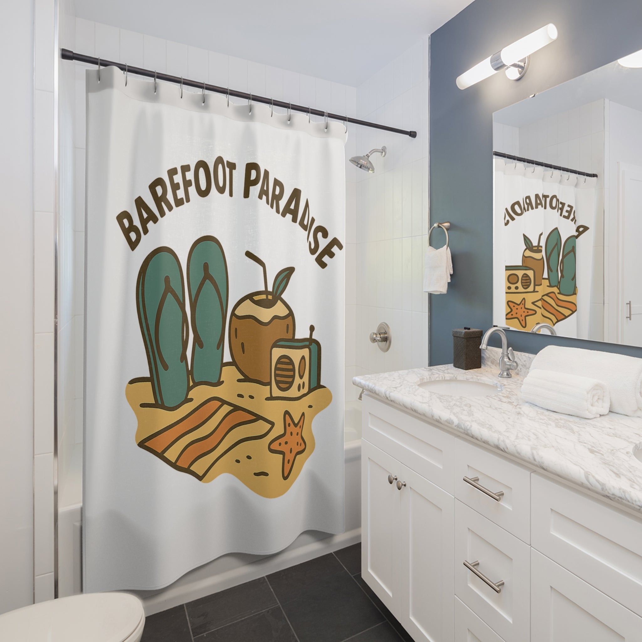 Beach-Themed Shower Curtain, Tropical Home Decor, Nautical Bathroom Accessory