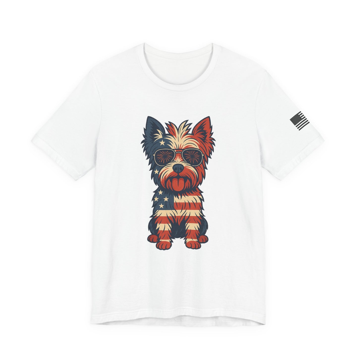 Patriotic Yorkie Dog Tee with American Flag Design