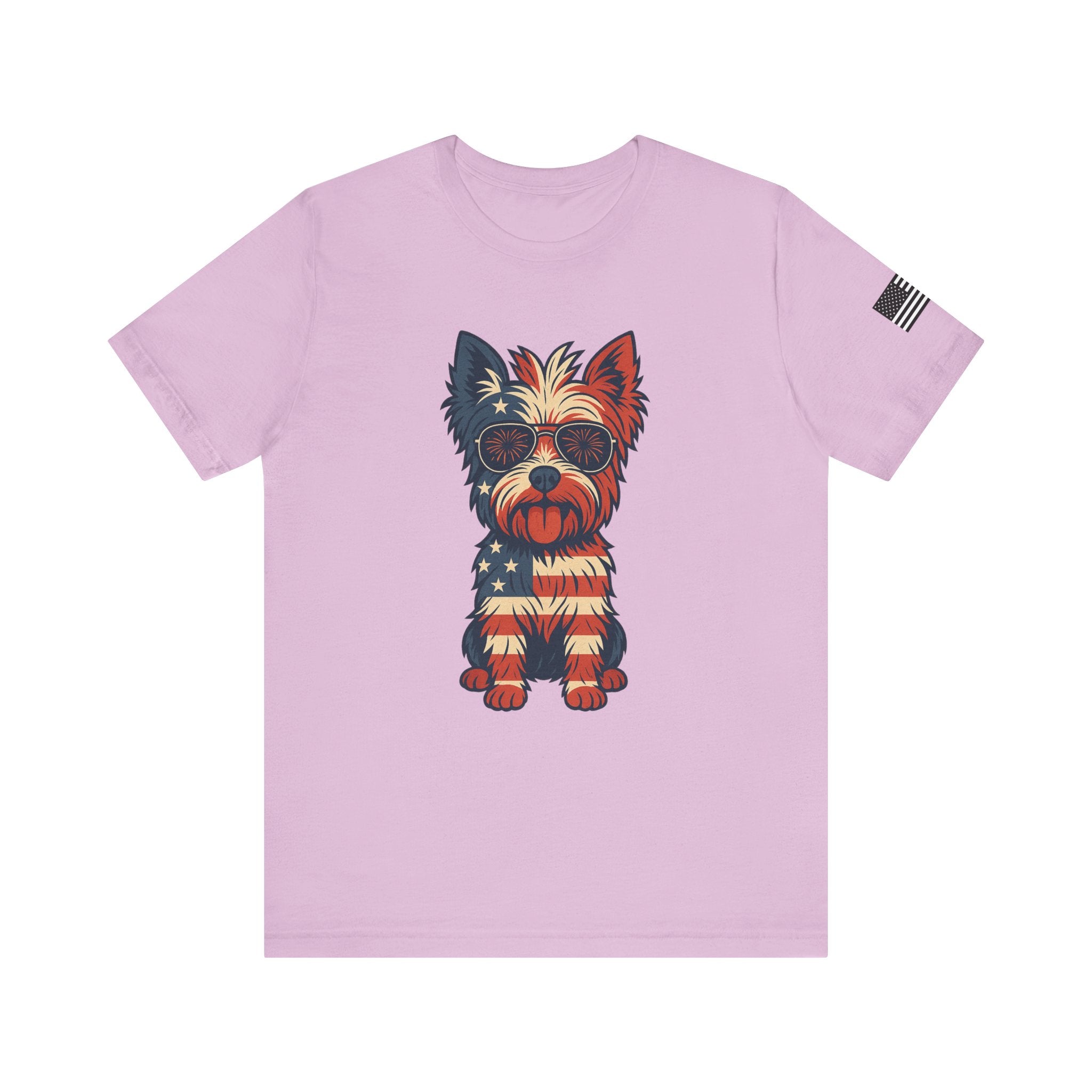 Patriotic Yorkie Dog Tee with American Flag Design