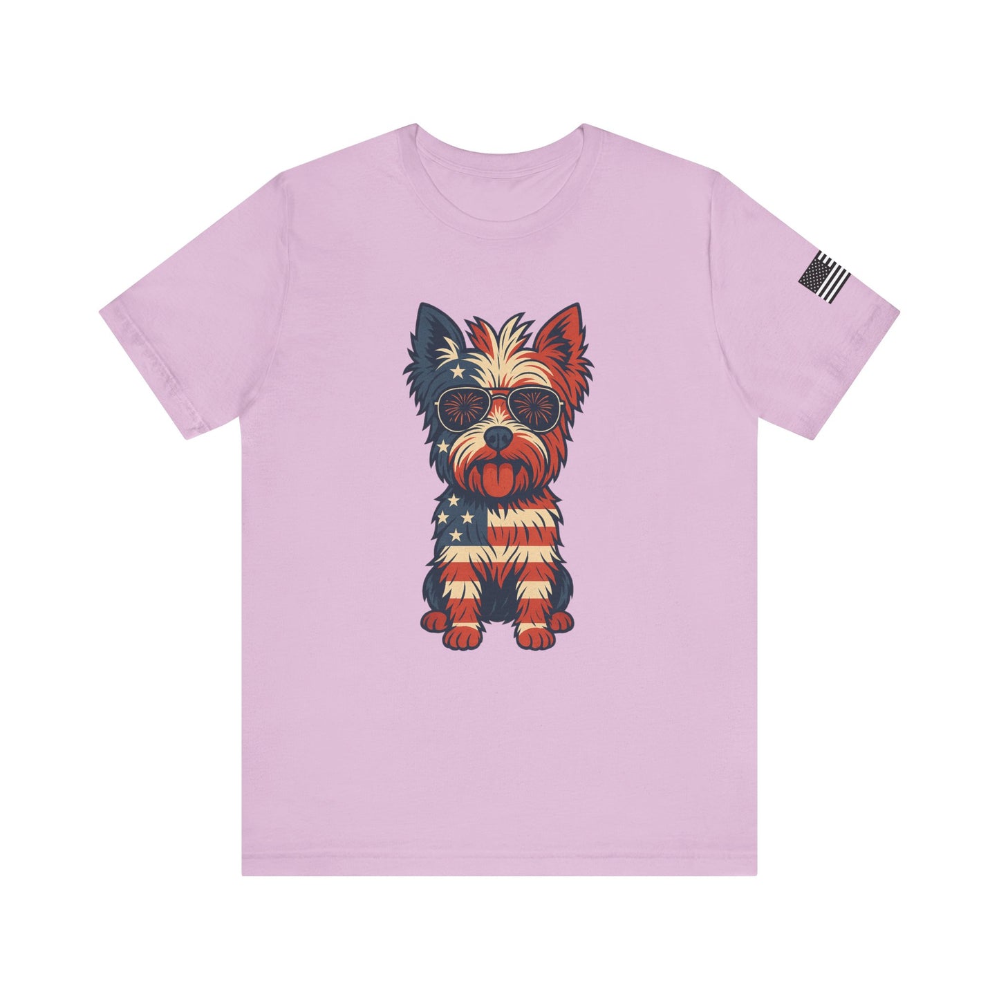 Patriotic Yorkie Dog Tee with American Flag Design