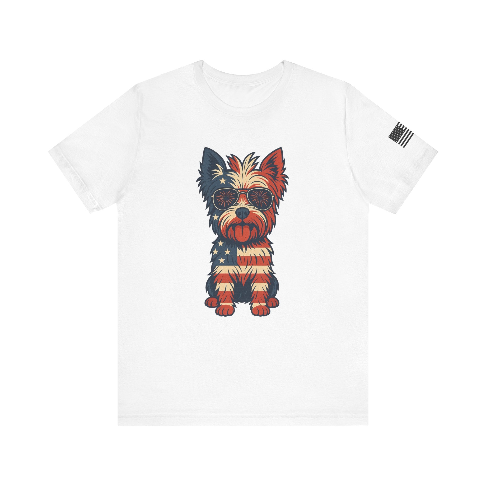 Patriotic Yorkie Dog Tee with American Flag Design