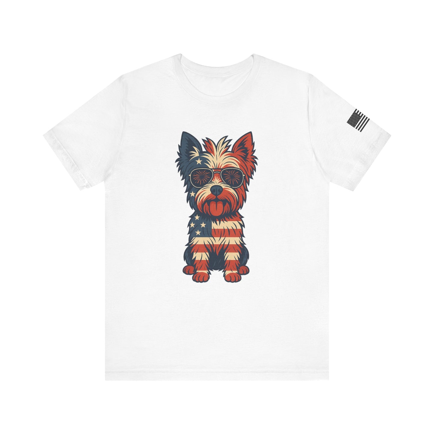 Patriotic Yorkie Dog Tee with American Flag Design