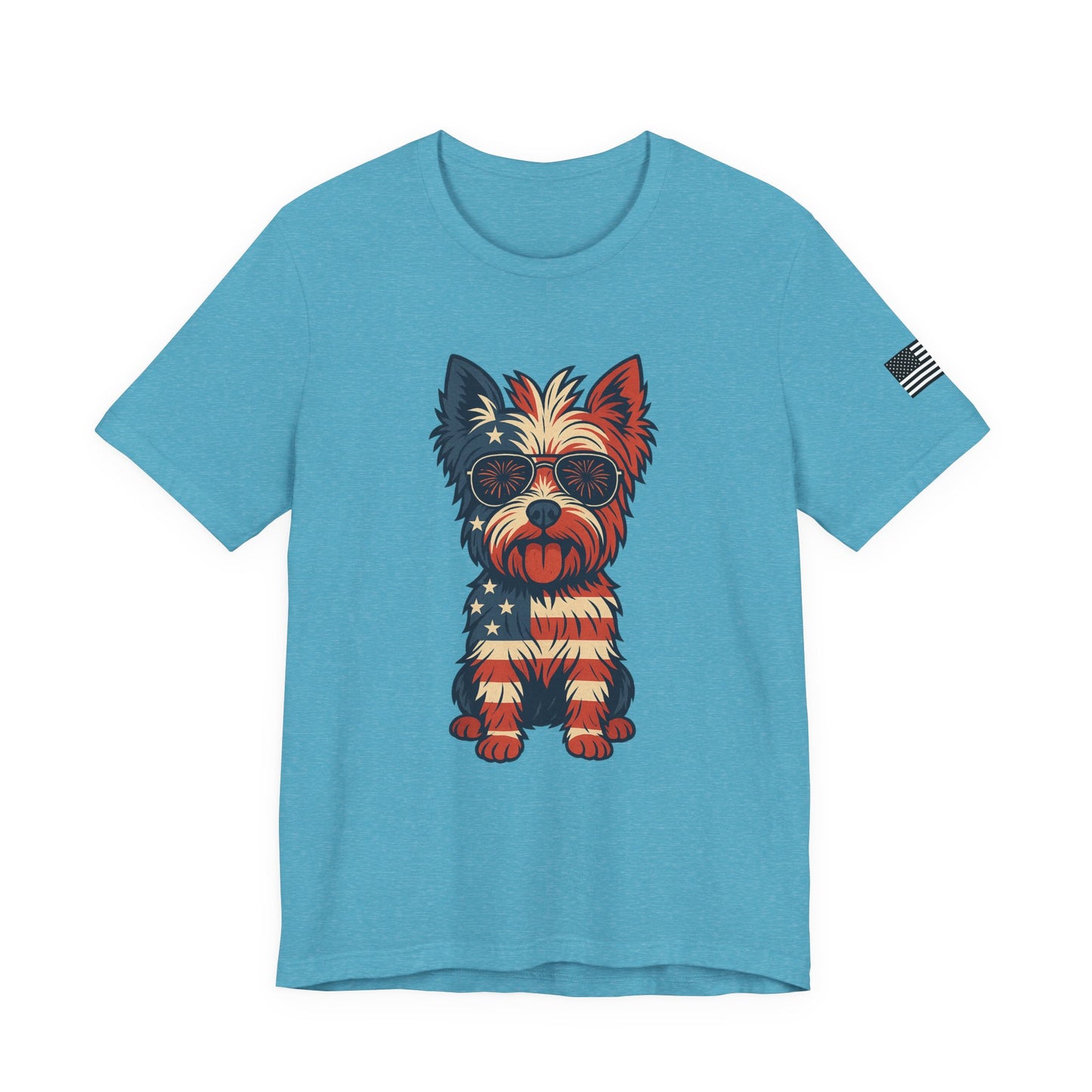 Patriotic Yorkie Dog Tee with American Flag Design