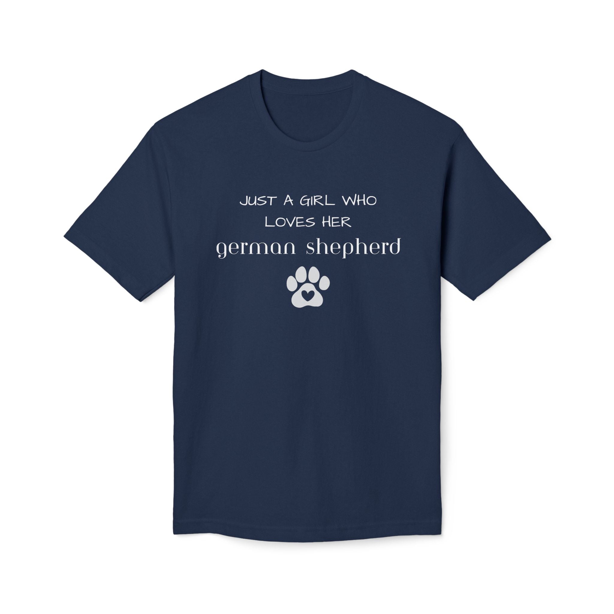German Shepherd T-Shirt — "Just a Girl Who Loves Her German Shepherd" Paw Print Tee
