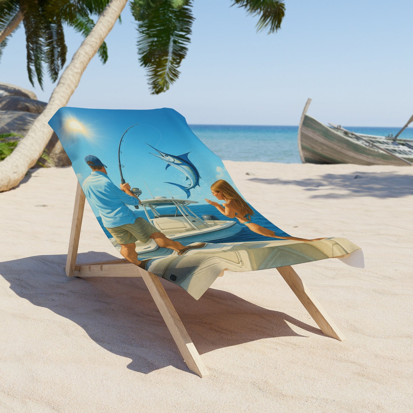 Fishing Adventure Beach Towel - Vibrant Summer Scene for Ocean Lovers
