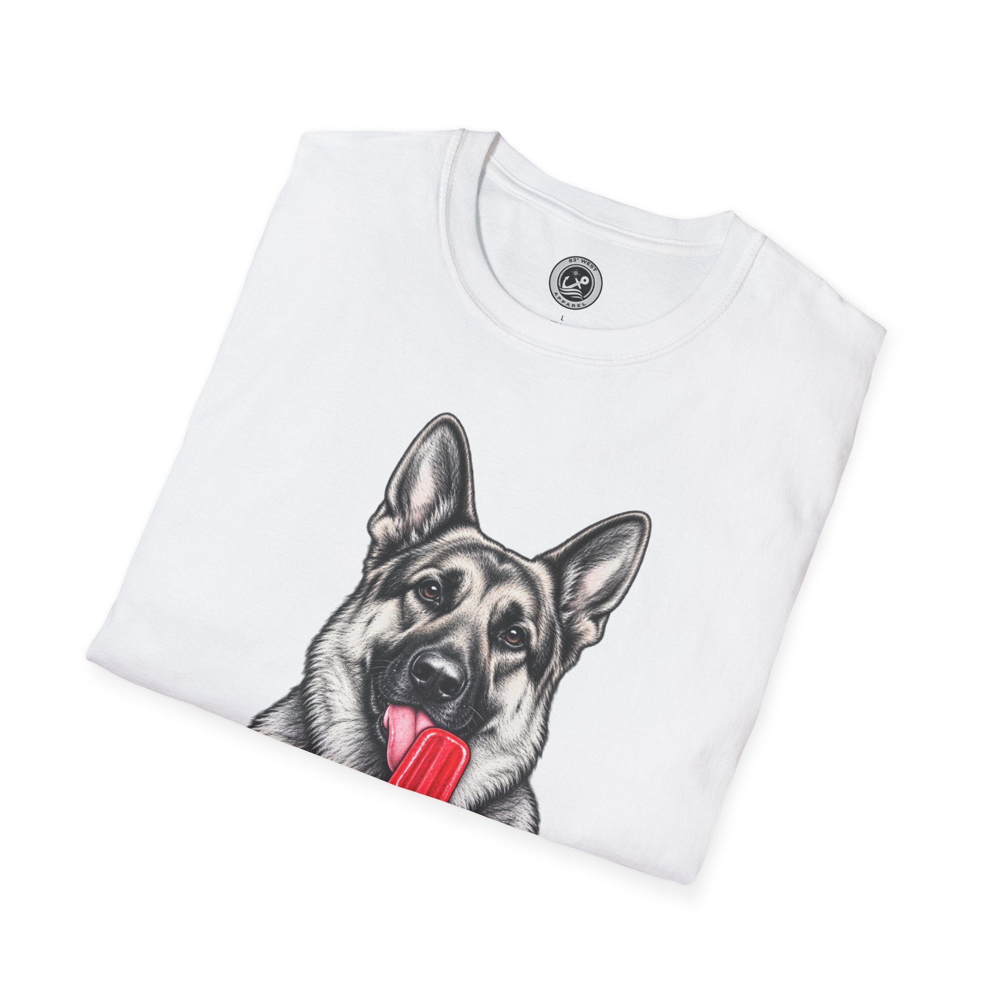 German Shepherd Dog Eating Popsicle T‑Shirt — Cute Pet Lover Graphic Tee
