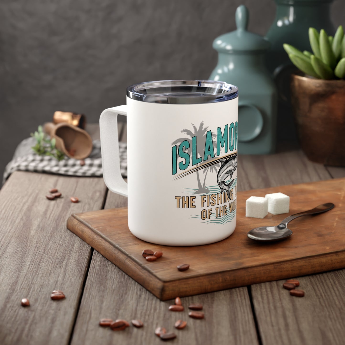 Islamorada Fishing Mug, Insulated Coffee Cup, Perfect for Fishing Lovers, Gifts for Anglers, Beach or Lakehouse Decor, 10oz Travel Mug