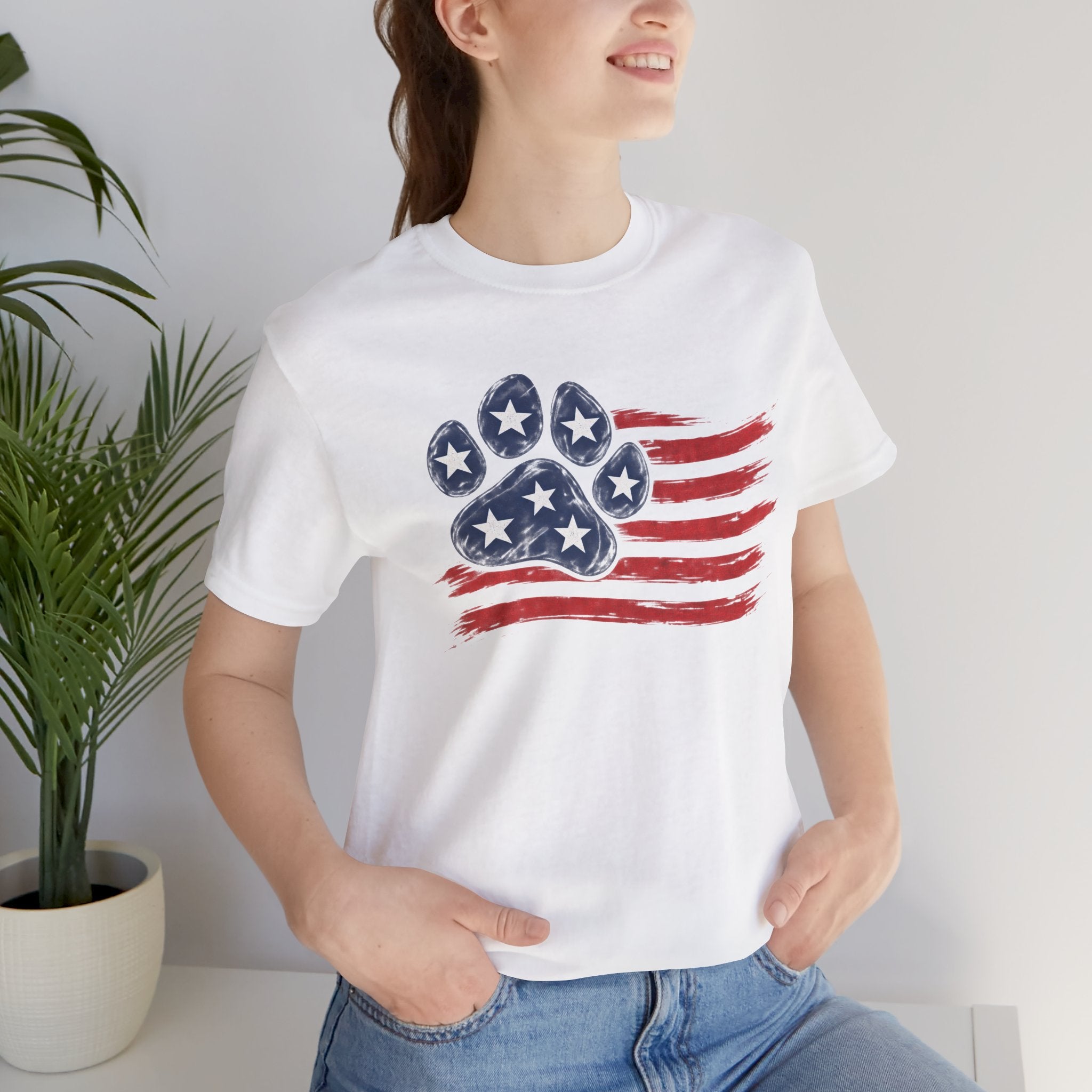 American Flag Paw Print T-Shirt — Patriotic Dog Lover Tee