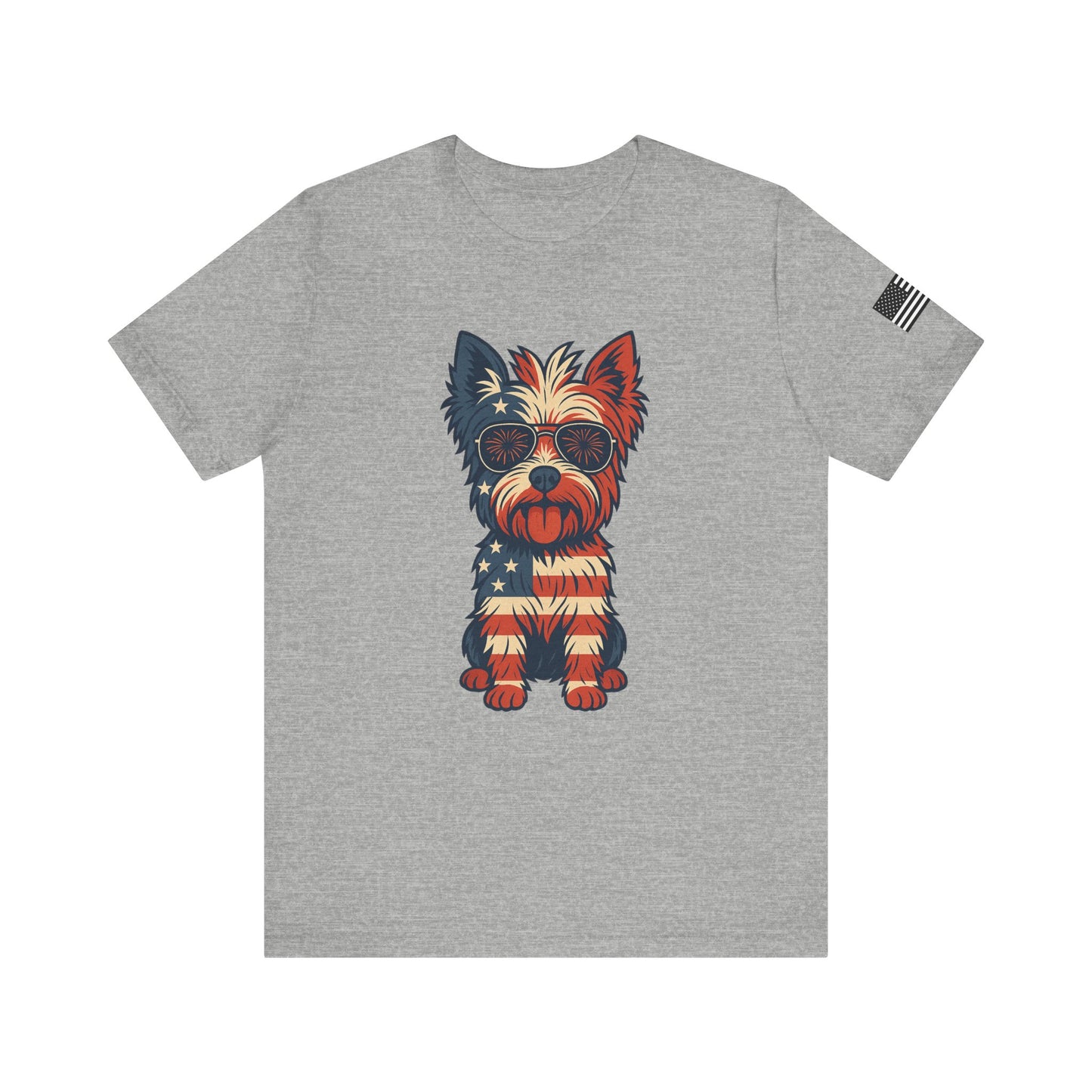 Patriotic Yorkie Dog Tee with American Flag Design