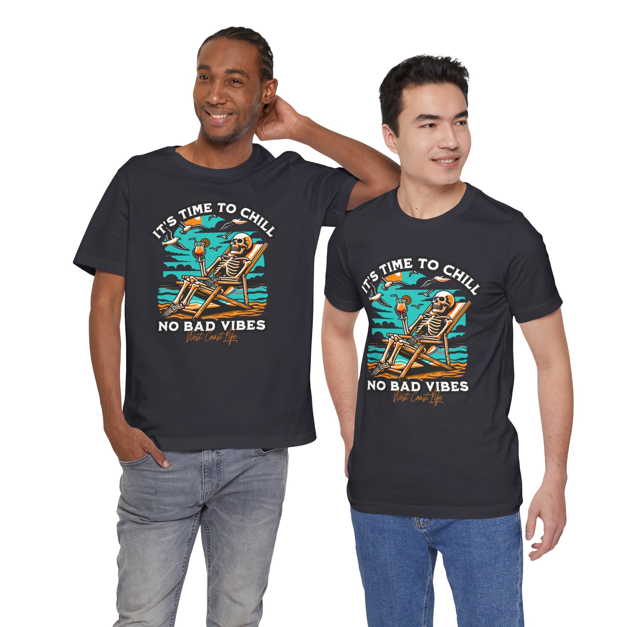 Chill Vibes Skeleton Tee | Unisex Short Sleeve T-Shirt, Beachwear, Summer Gift, Vacation Top, Casual Wear