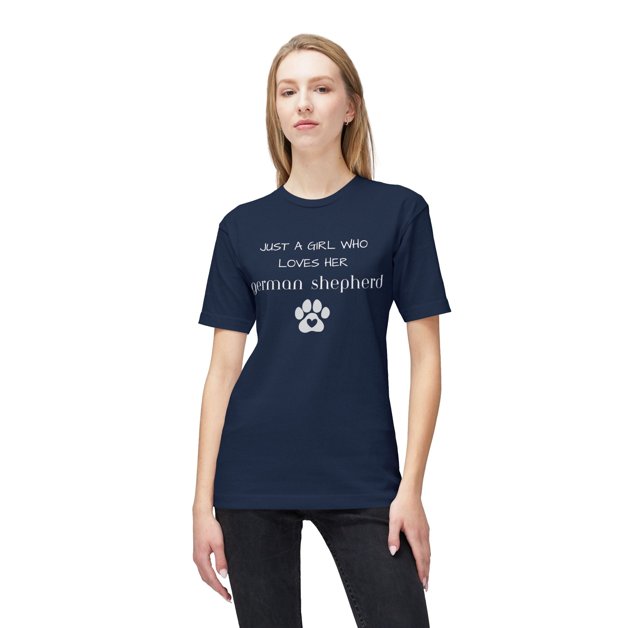 German Shepherd T-Shirt — "Just a Girl Who Loves Her German Shepherd" Paw Print Tee
