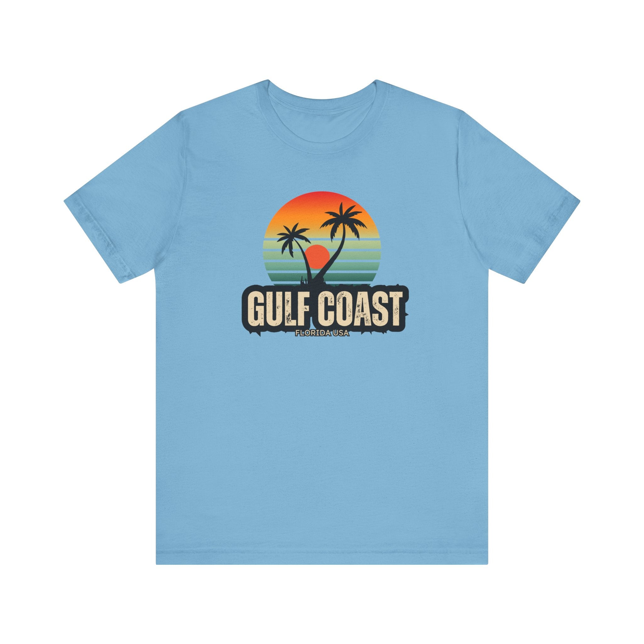 Gulf Coast Retro Tee - Unisex Jersey Short Sleeve with Palm Trees & Sunset
