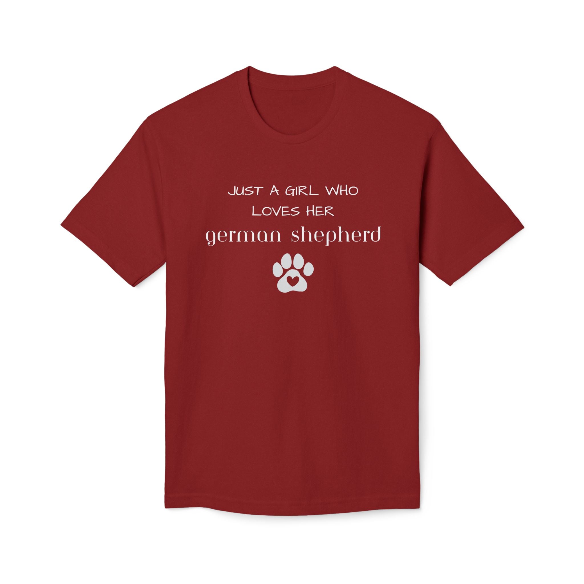 German Shepherd T-Shirt — "Just a Girl Who Loves Her German Shepherd" Paw Print Tee