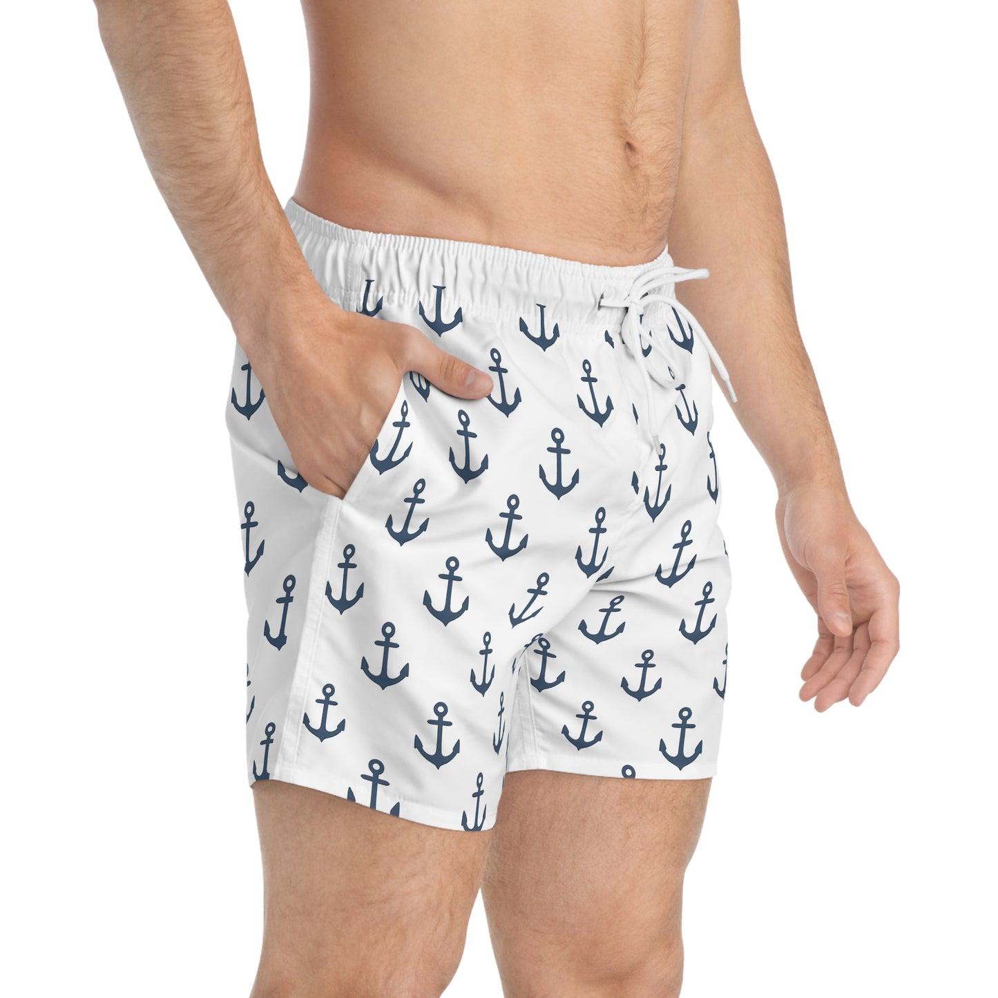 Nautical Swim Trunks for Beach Days, Anchor Print Bathing Suit, Summer Swimwear