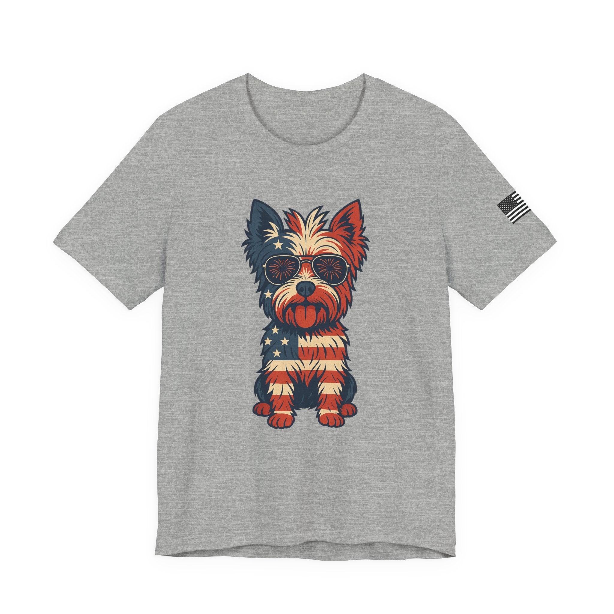 Patriotic Yorkie Dog Tee with American Flag Design