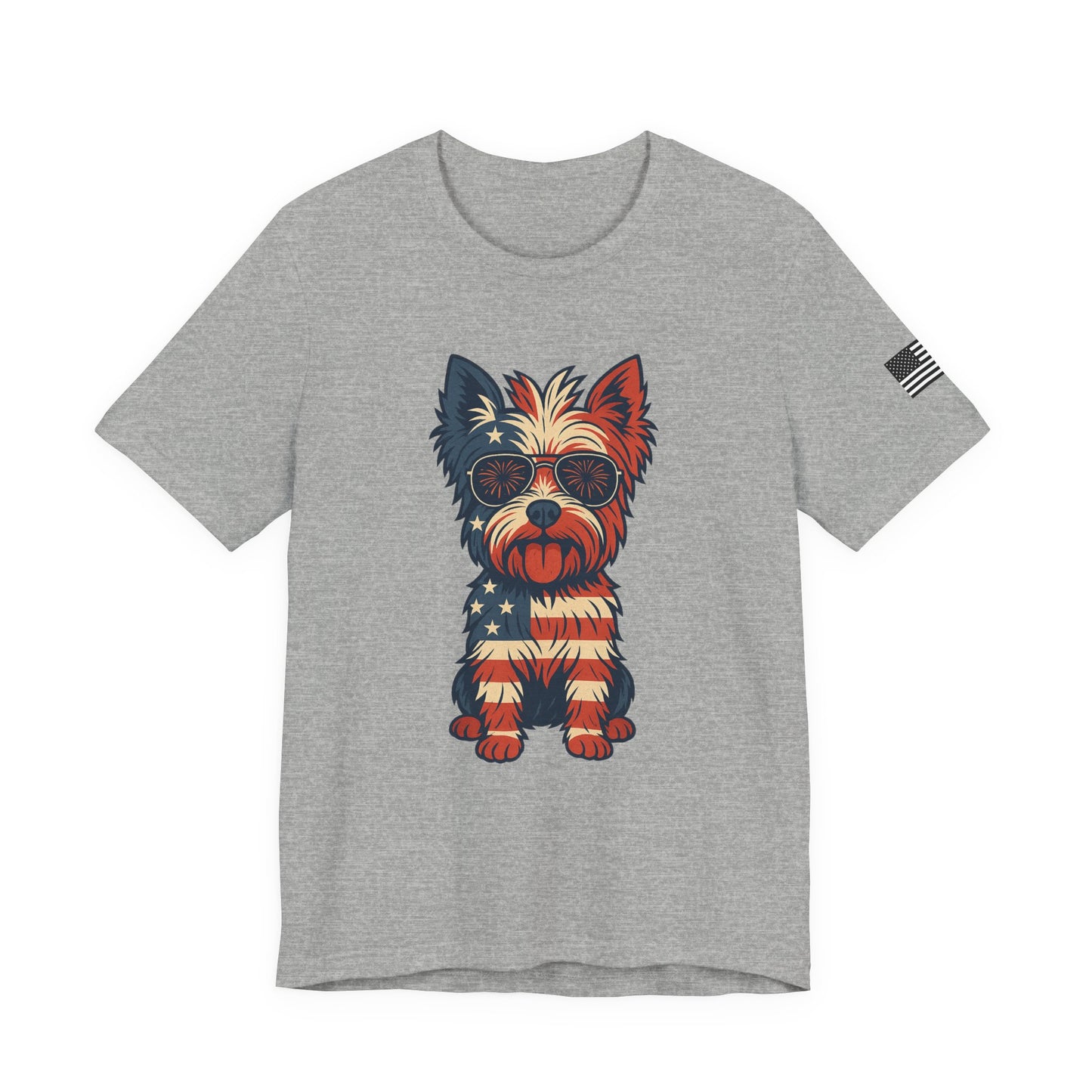 Patriotic Yorkie Dog Tee with American Flag Design