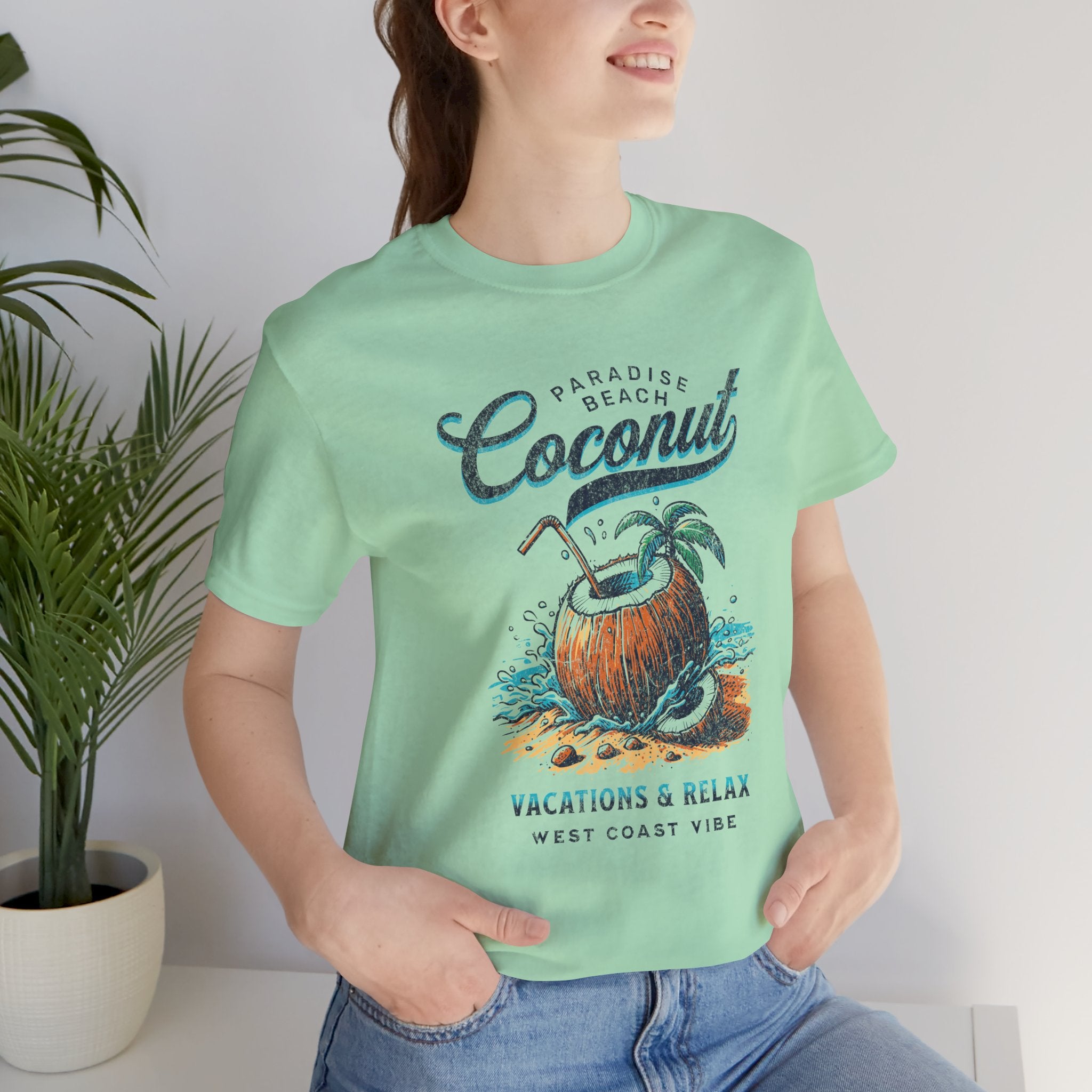 Beach Vibes Tee - Unisex Jersey Short Sleeve Shirt with Coconut Design, Tropical Summer Style, Vacation Apparel