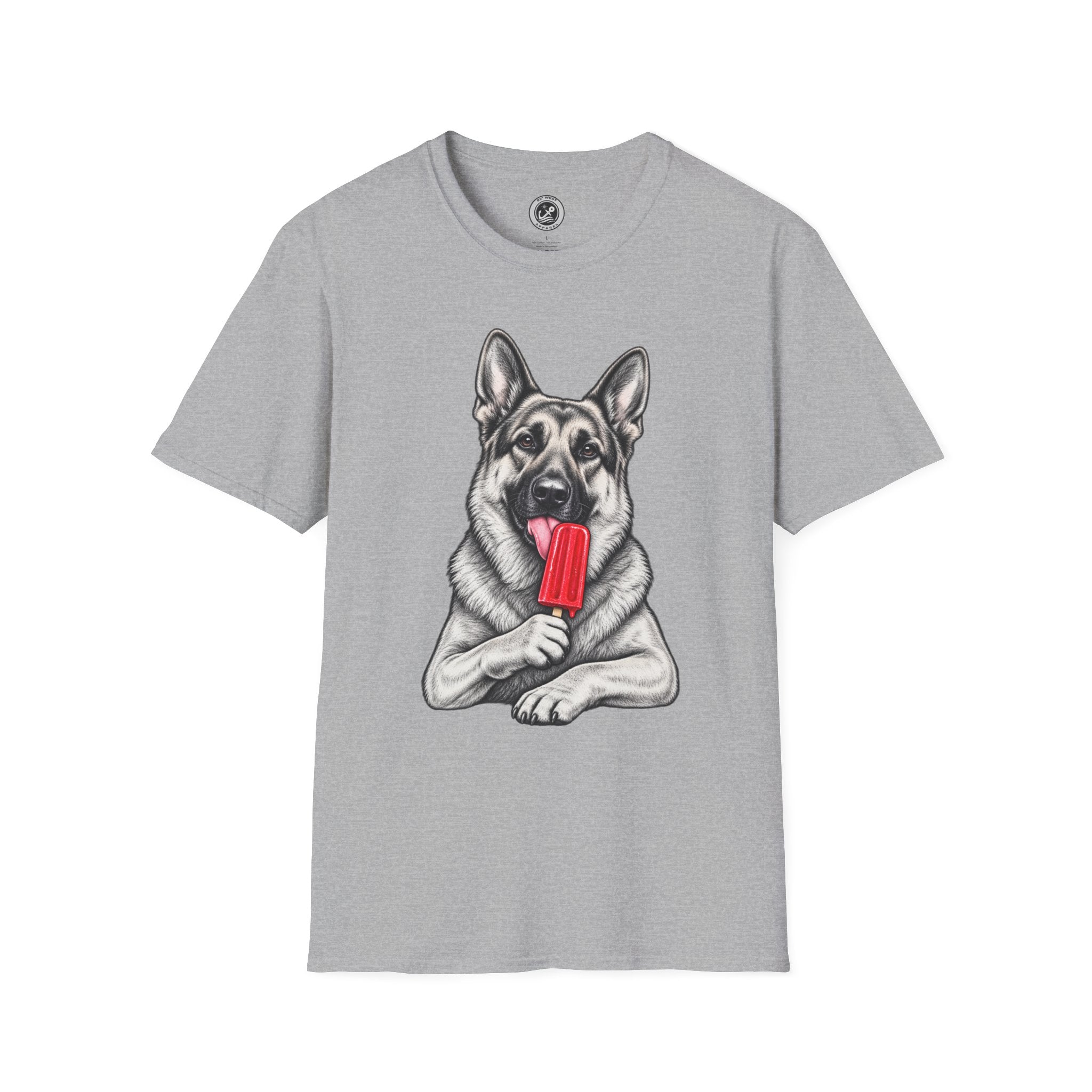 German Shepherd Dog Eating Popsicle T‑Shirt — Cute Pet Lover Graphic Tee