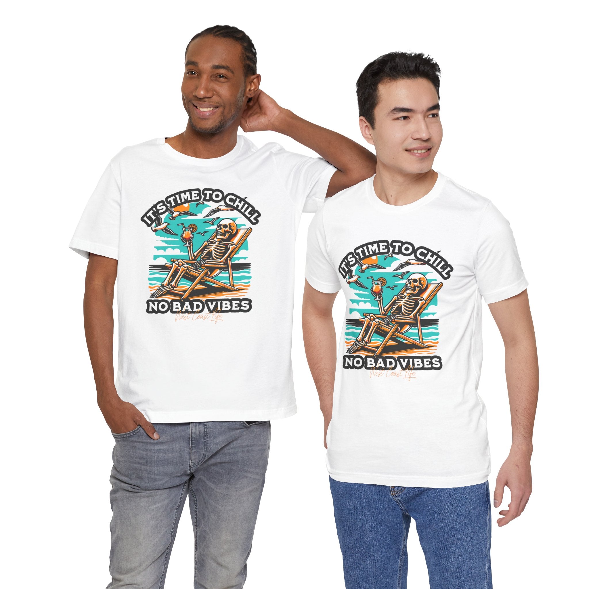 Chill Vibes Skeleton Tee | Unisex Short Sleeve T-Shirt, Beachwear, Summer Gift, Vacation Top, Casual Wear