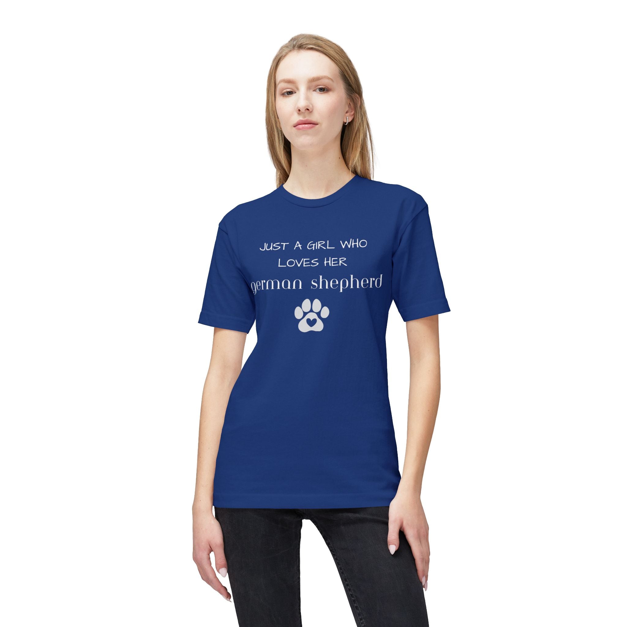 German Shepherd T-Shirt — "Just a Girl Who Loves Her German Shepherd" Paw Print Tee