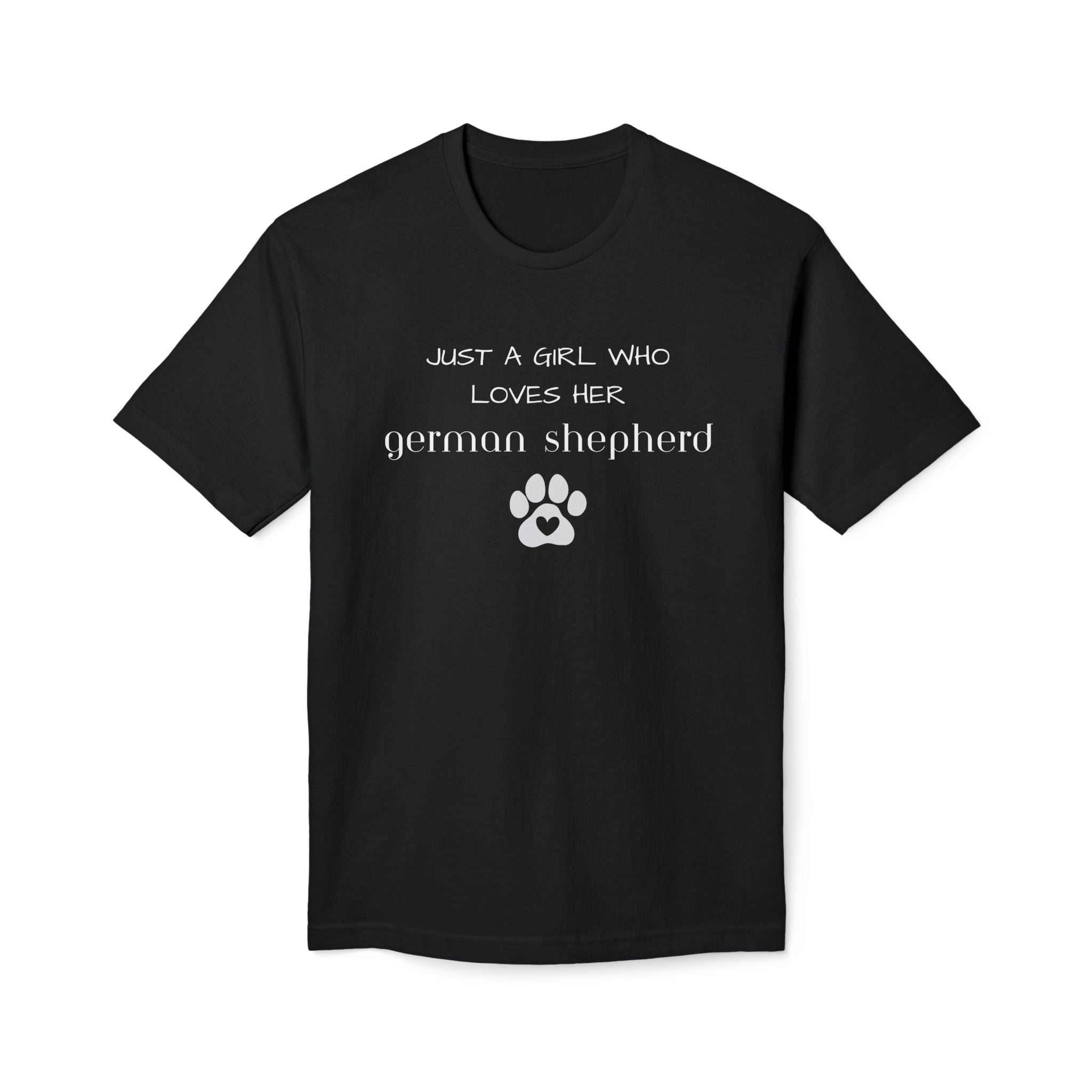 German Shepherd T-Shirt — "Just a Girl Who Loves Her German Shepherd" Paw Print Tee