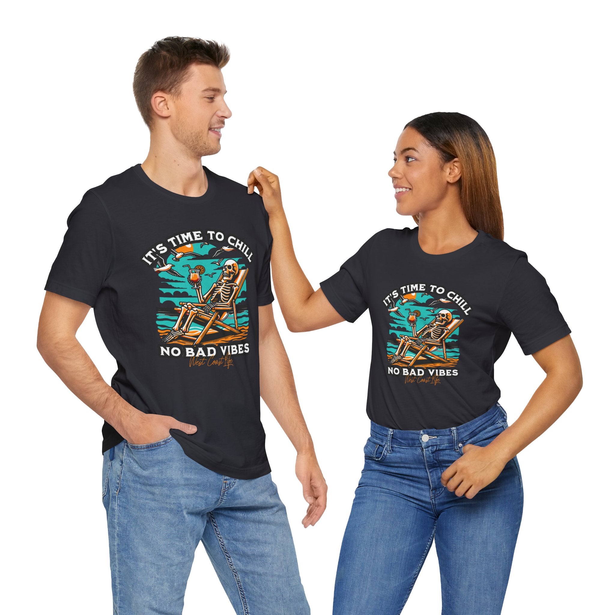 Chill Vibes Skeleton Tee | Unisex Short Sleeve T-Shirt, Beachwear, Summer Gift, Vacation Top, Casual Wear
