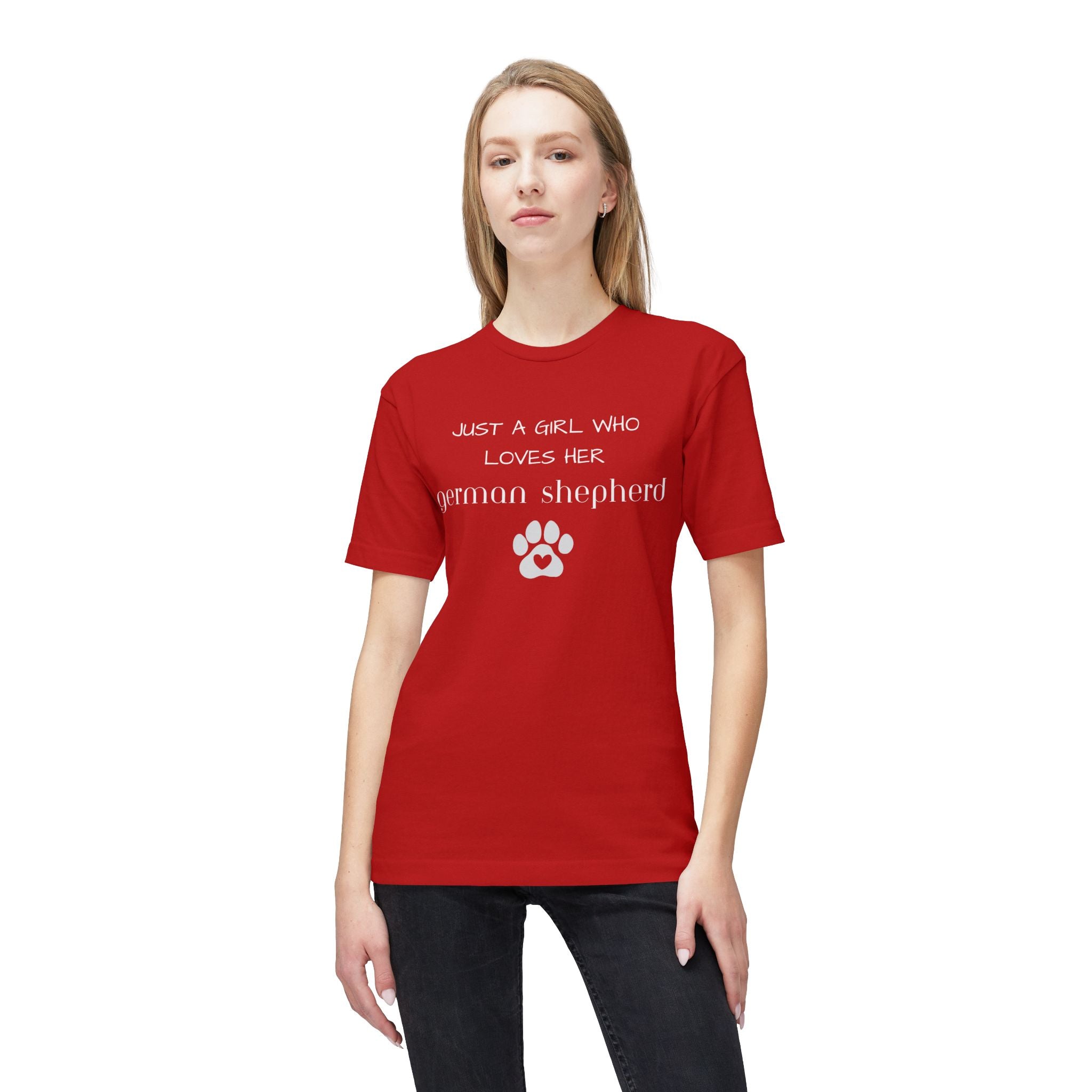 German Shepherd T-Shirt — "Just a Girl Who Loves Her German Shepherd" Paw Print Tee