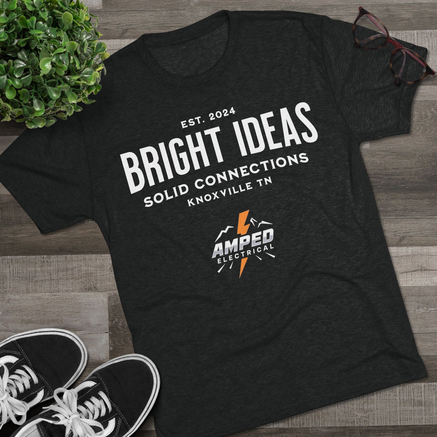 AMPED ELECTRICAL Unisex Tri-Blend Crew Tee with 'Bright Ideas' for Electricians, Stylish Workwear