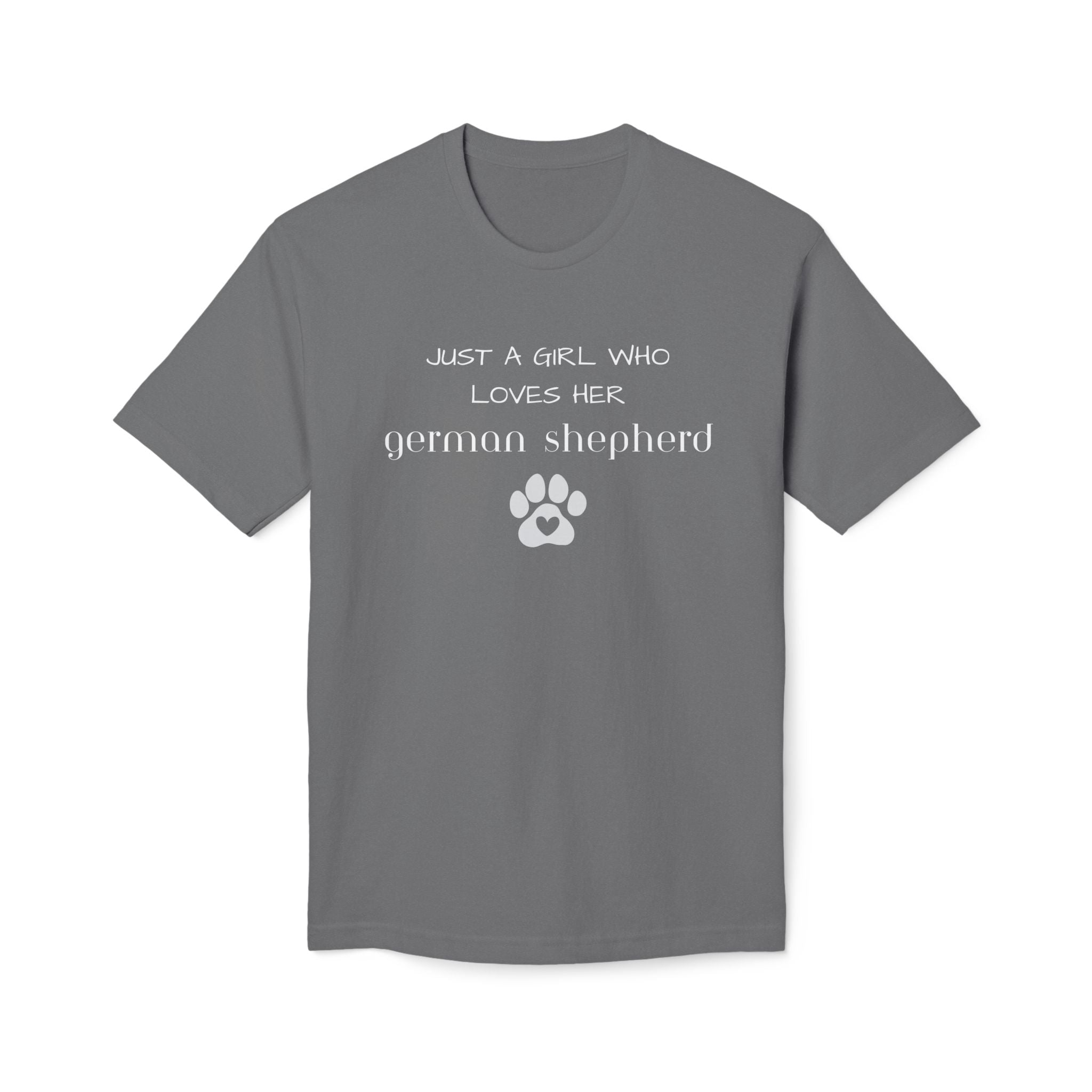 German Shepherd T-Shirt — "Just a Girl Who Loves Her German Shepherd" Paw Print Tee