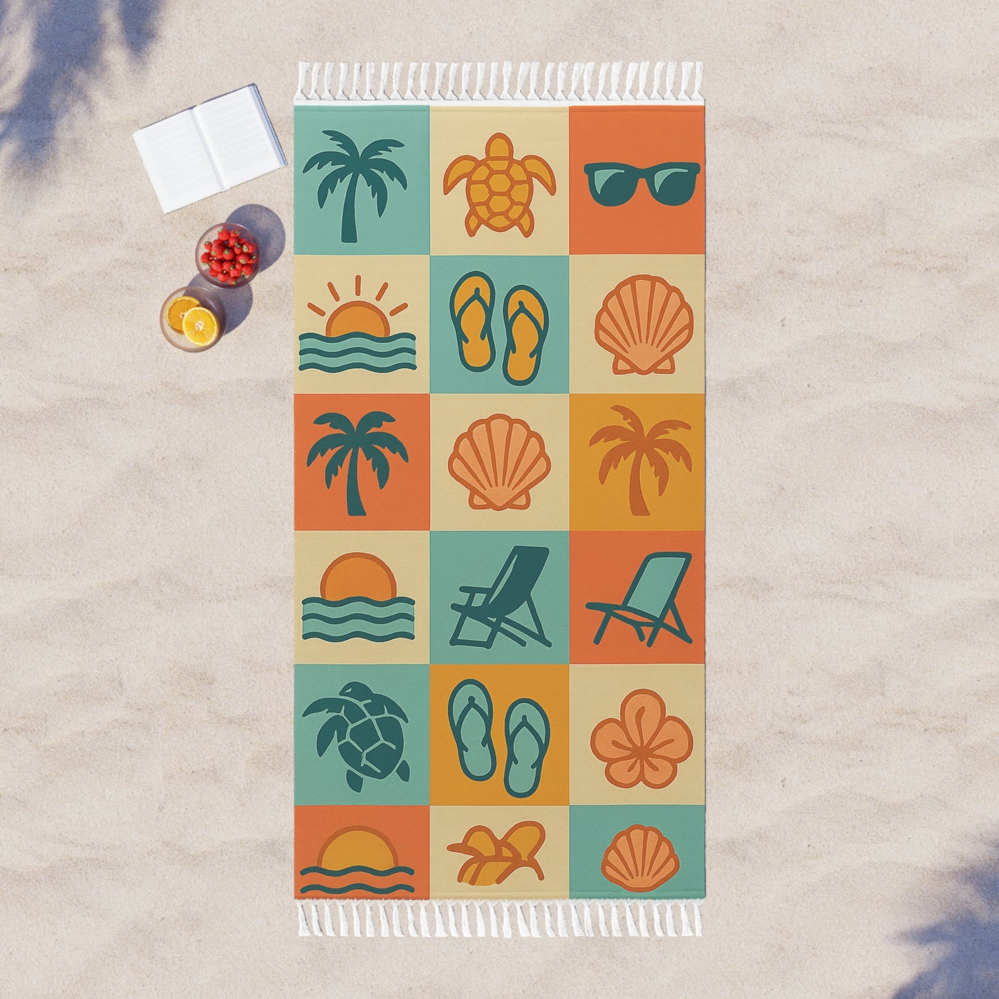 Boho Beach Towel - Sun & Sea Vibes, Ideal for Summer, Yoga, Pool Days