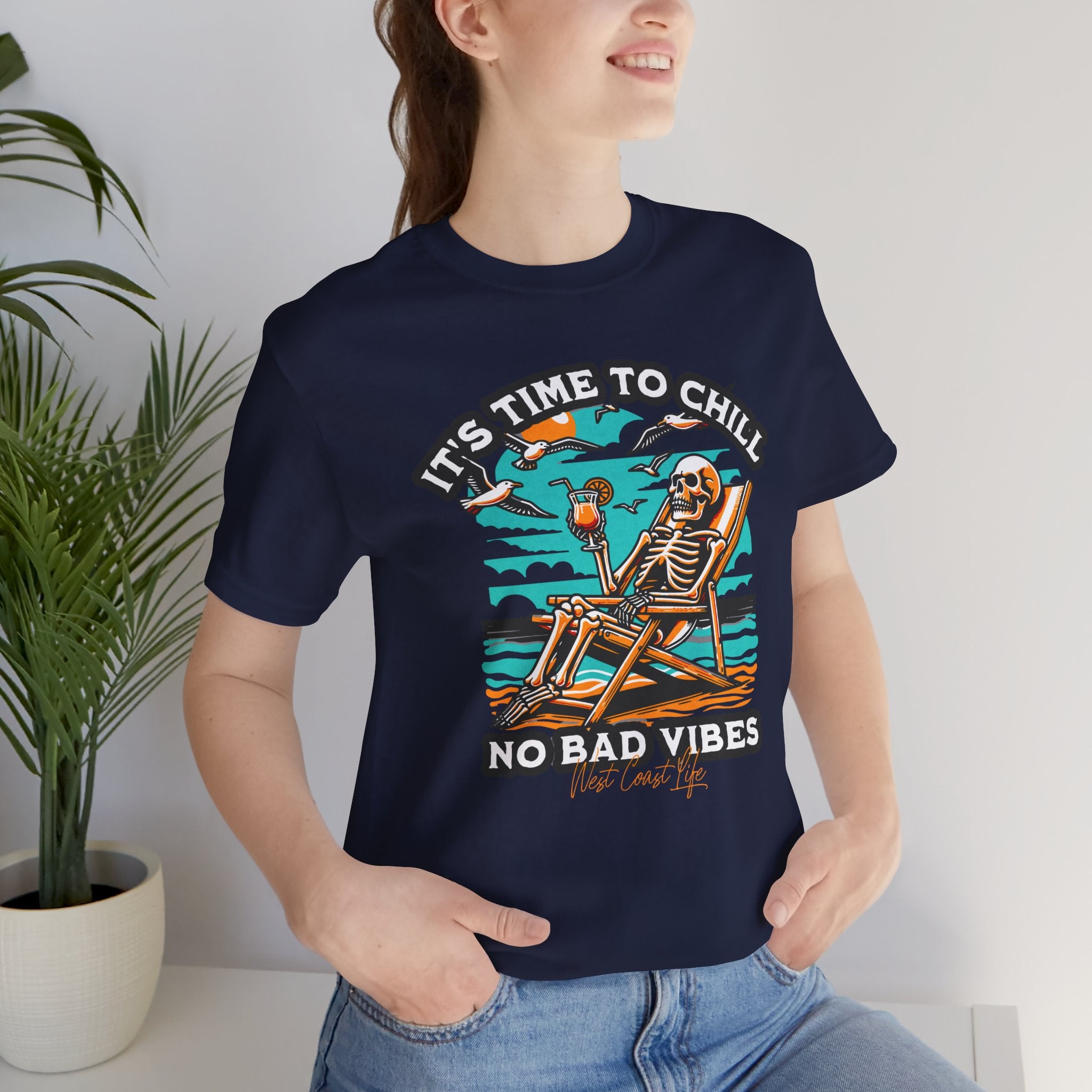 Chill Vibes Skeleton Tee | Unisex Short Sleeve T-Shirt, Beachwear, Summer Gift, Vacation Top, Casual Wear