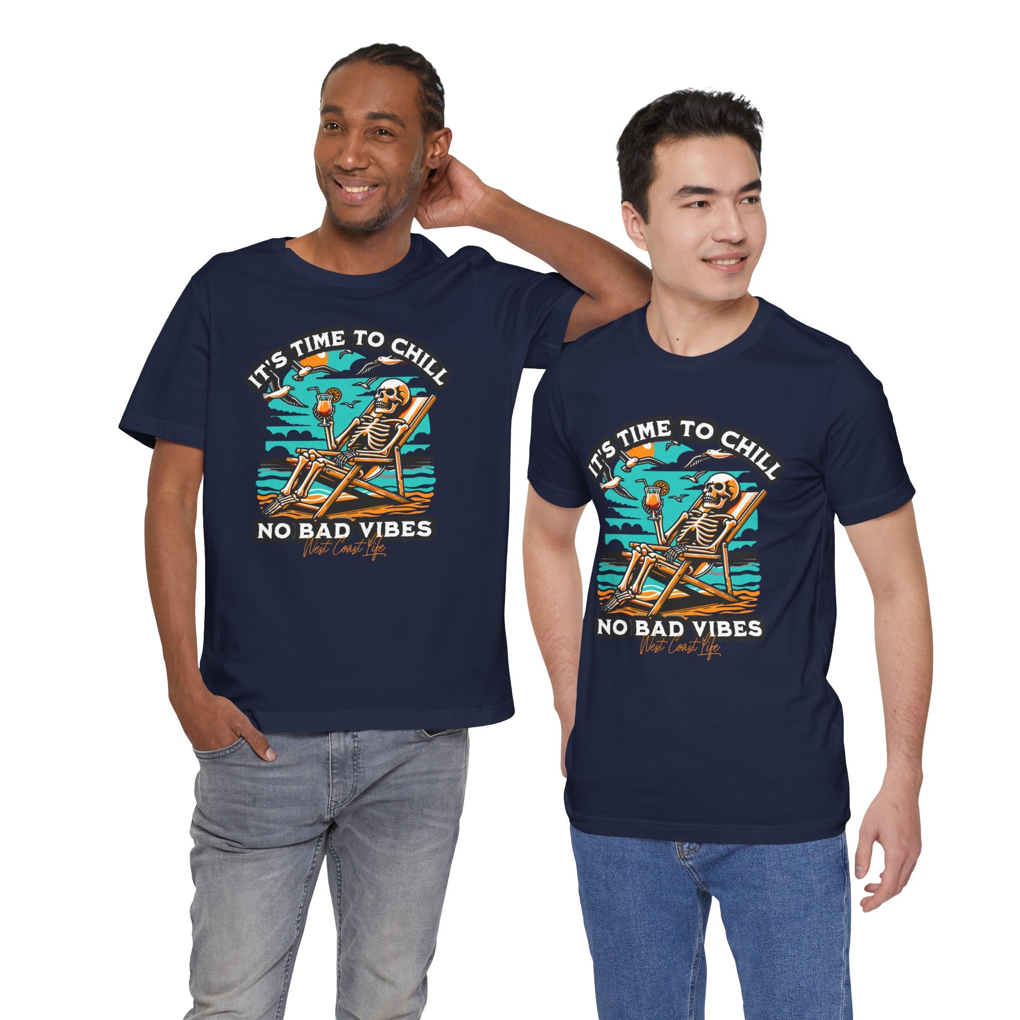 Chill Vibes Skeleton Tee | Unisex Short Sleeve T-Shirt, Beachwear, Summer Gift, Vacation Top, Casual Wear