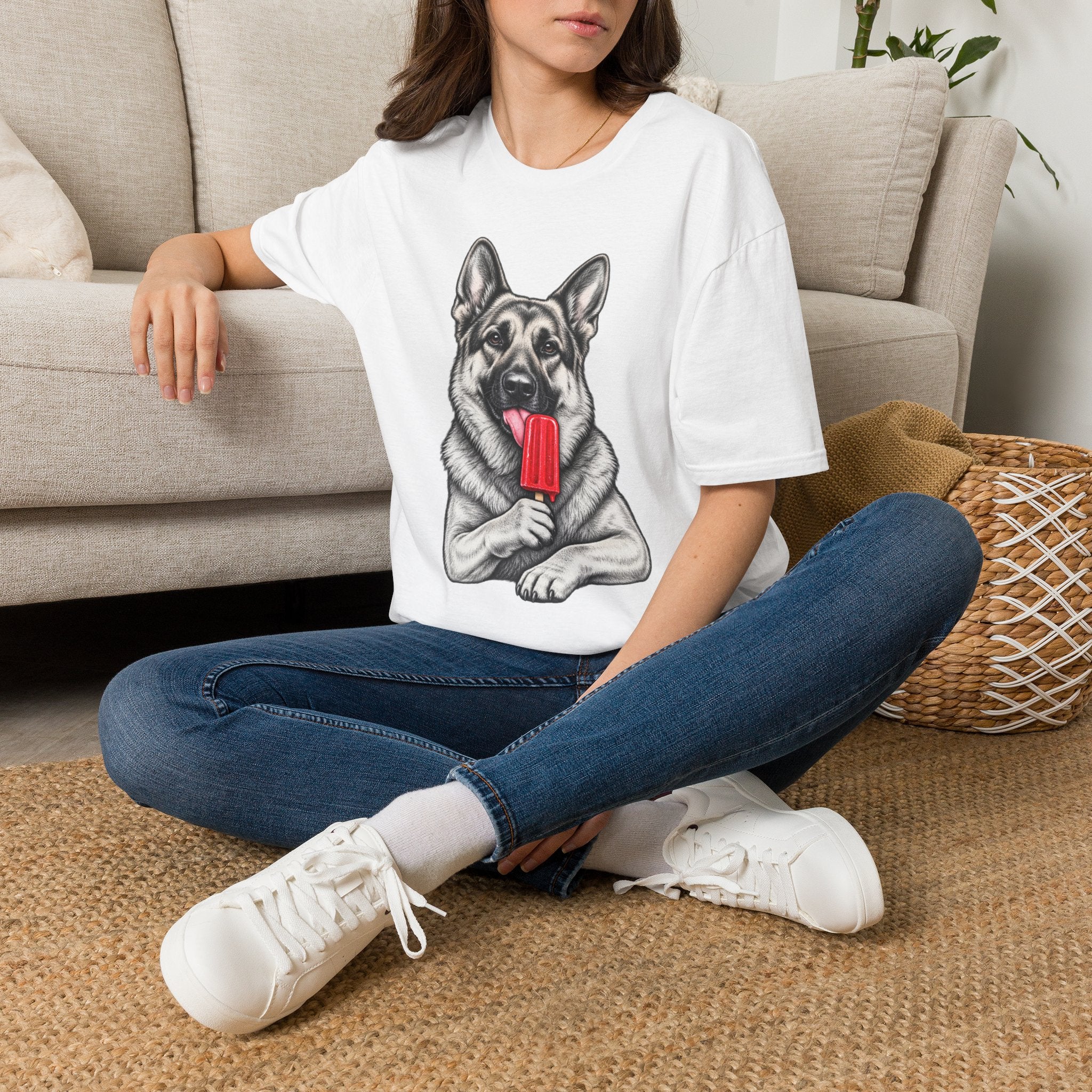 German Shepherd Dog Eating Popsicle T‑Shirt — Cute Pet Lover Graphic Tee