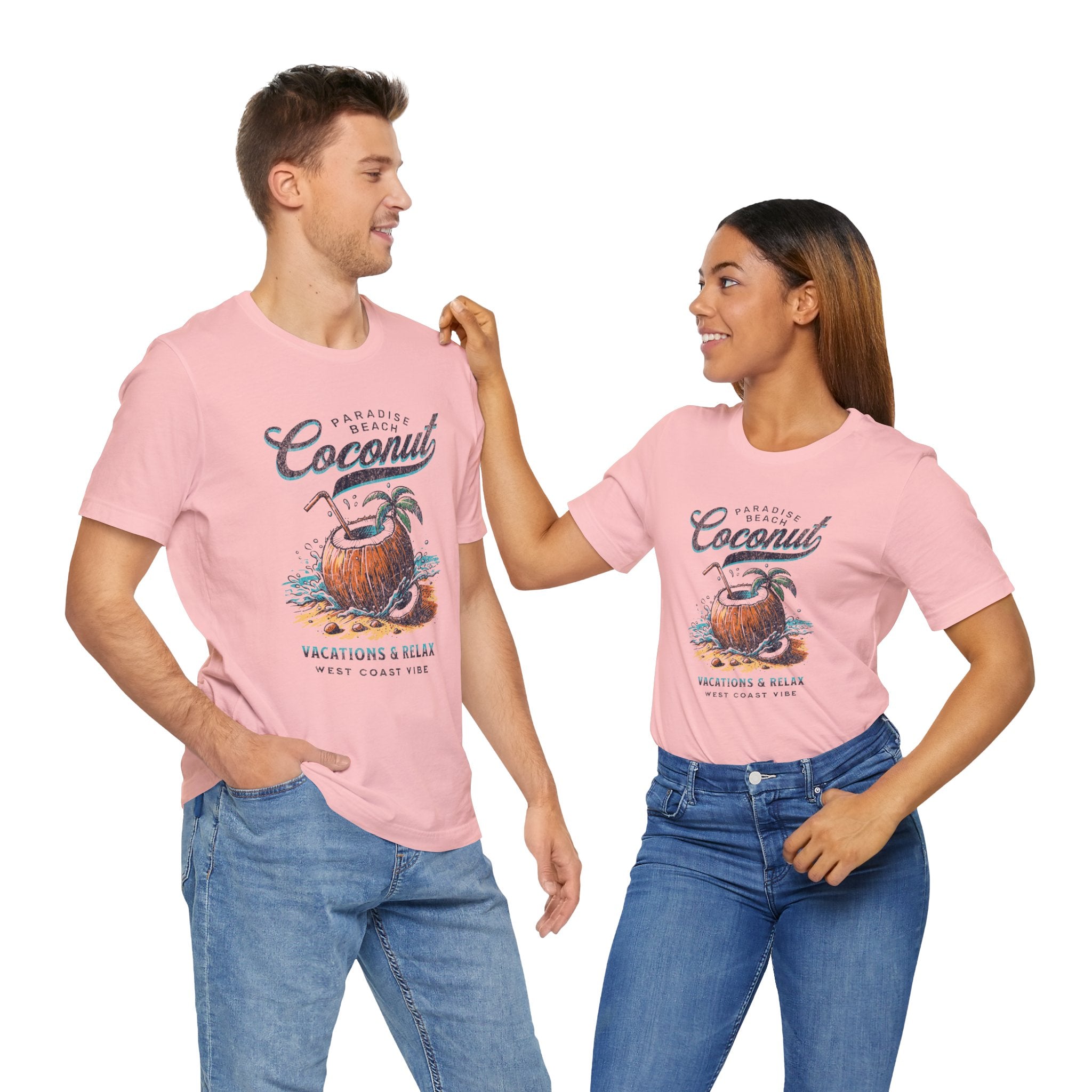 Beach Vibes Tee - Unisex Jersey Short Sleeve Shirt with Coconut Design, Tropical Summer Style, Vacation Apparel