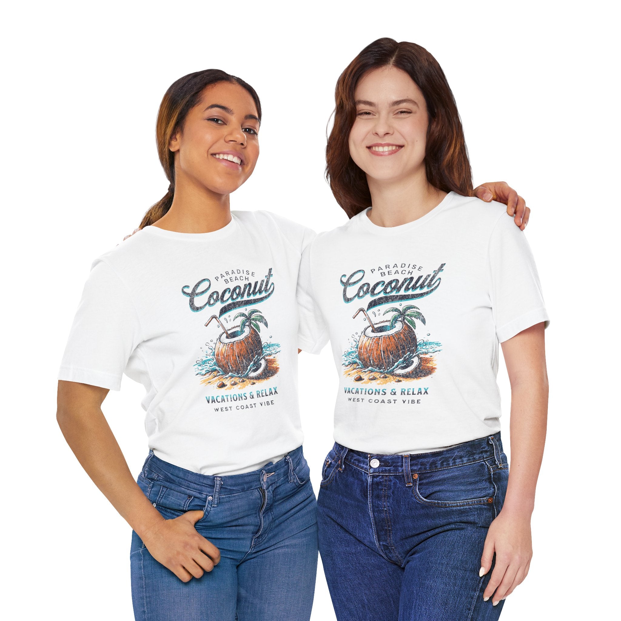 Beach Vibes Tee - Unisex Jersey Short Sleeve Shirt with Coconut Design, Tropical Summer Style, Vacation Apparel