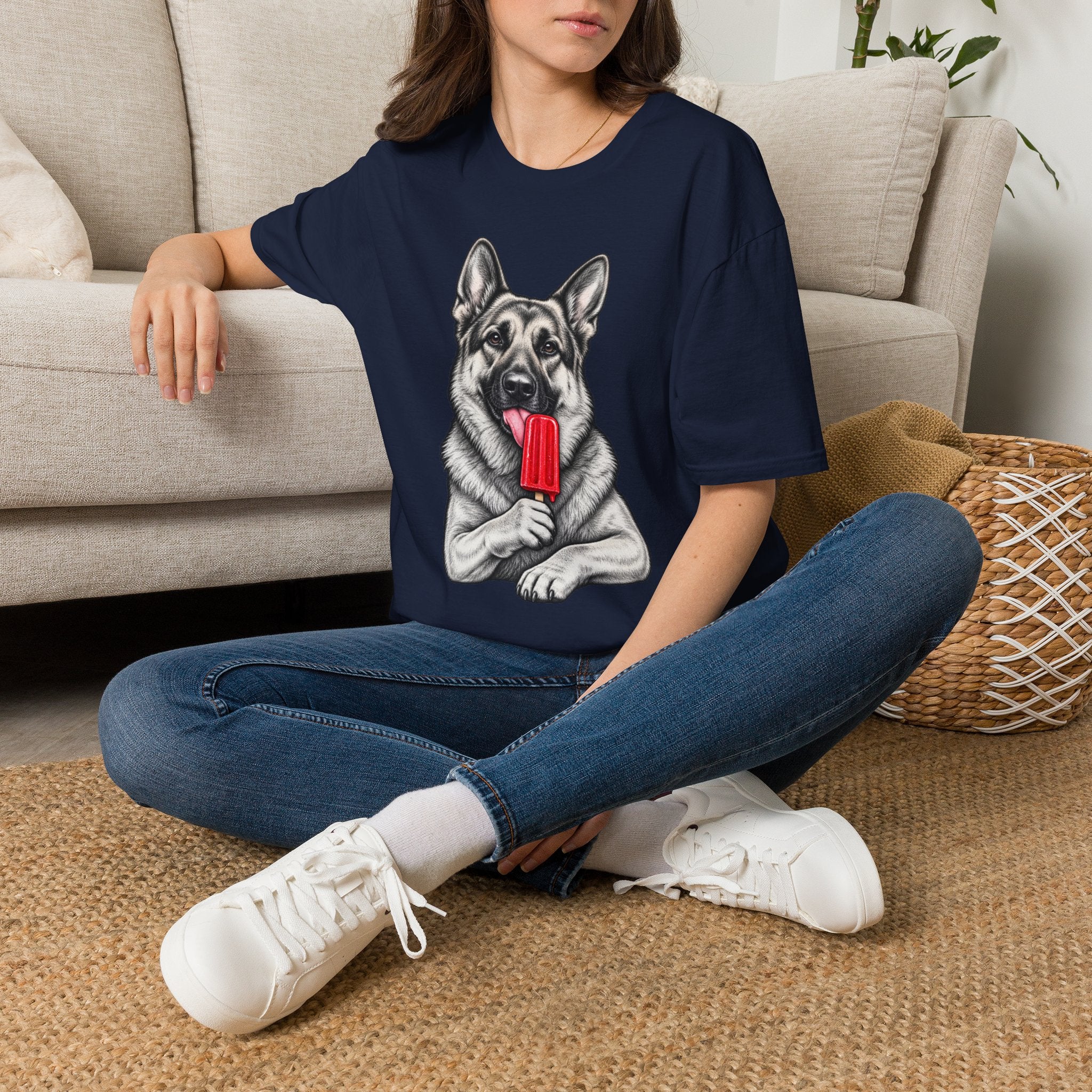 German Shepherd Dog Eating Popsicle T‑Shirt — Cute Pet Lover Graphic Tee
