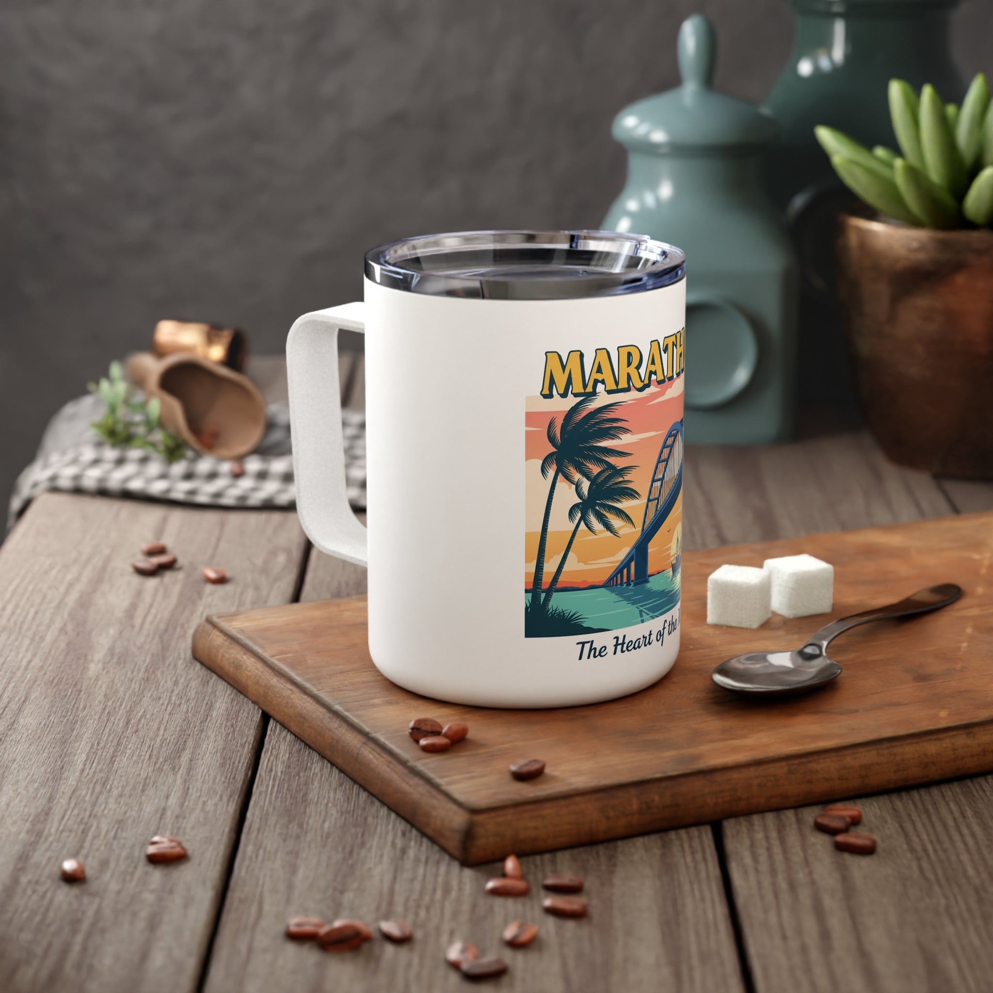 Marathon Themed Insulated Coffee Mug - 10oz, Tropical Vibes, Travel Mug, Gift for Coffee Lovers, Beach Decor, Vacation Souvenir