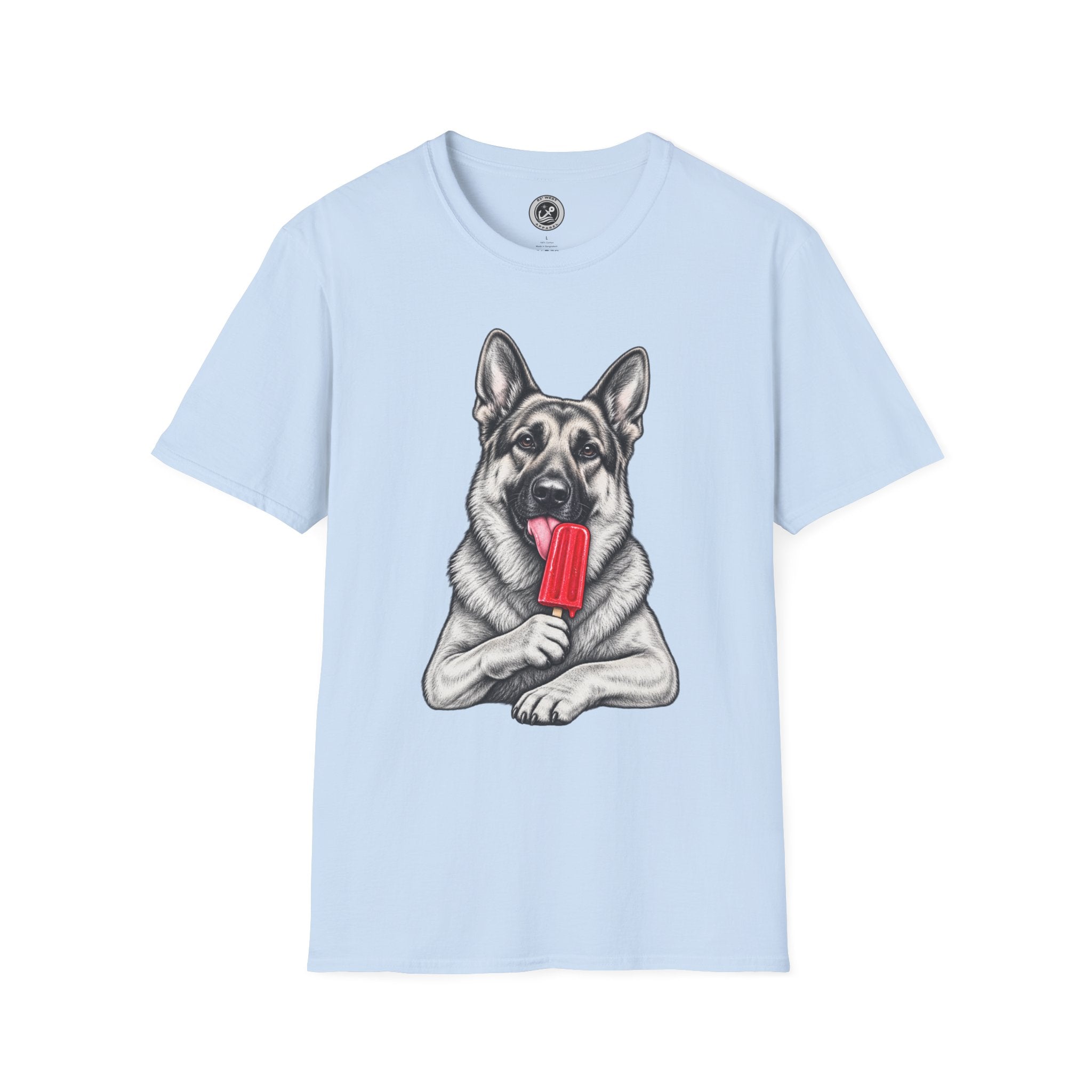 German Shepherd Dog Eating Popsicle T‑Shirt — Cute Pet Lover Graphic Tee
