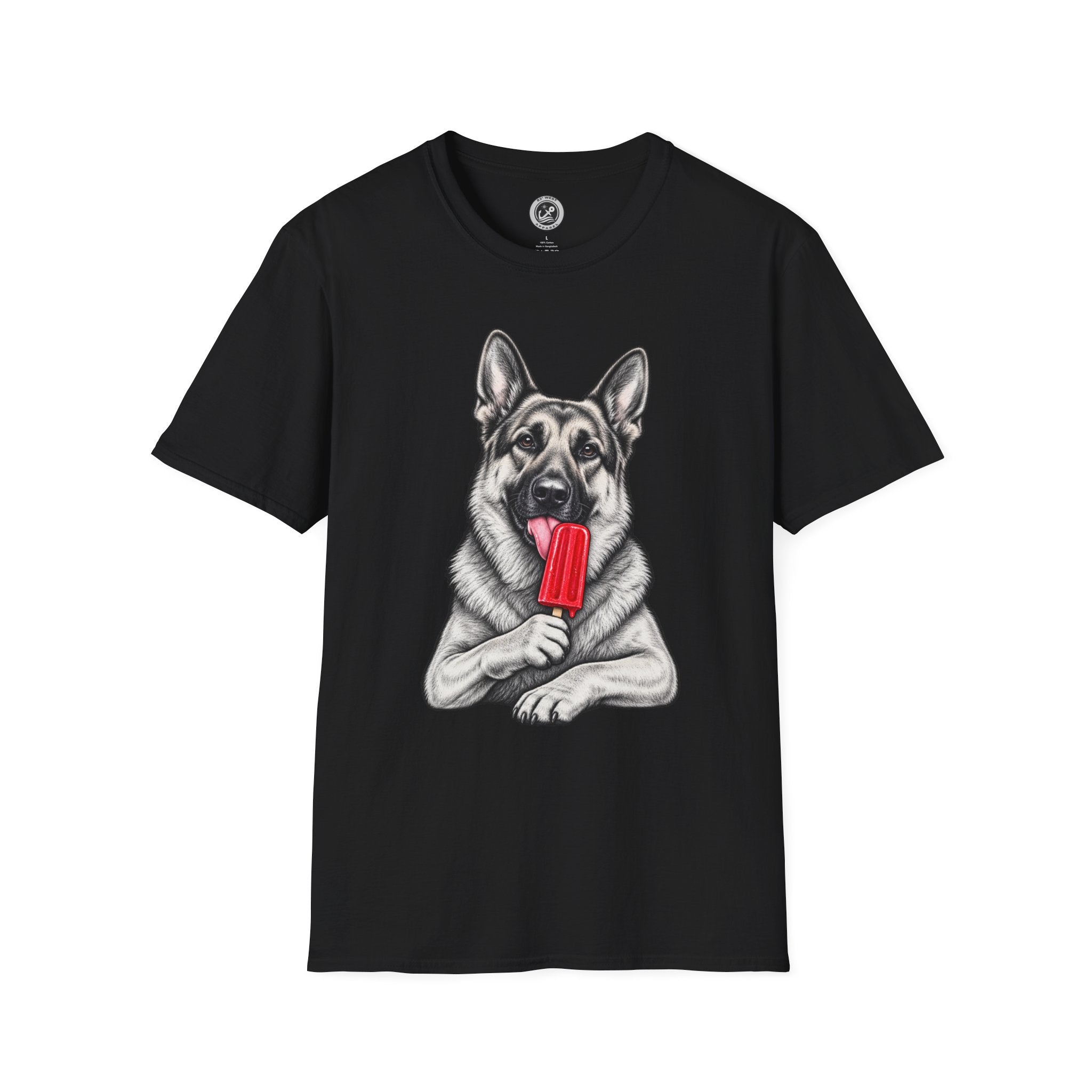 German Shepherd Dog Eating Popsicle T‑Shirt — Cute Pet Lover Graphic Tee