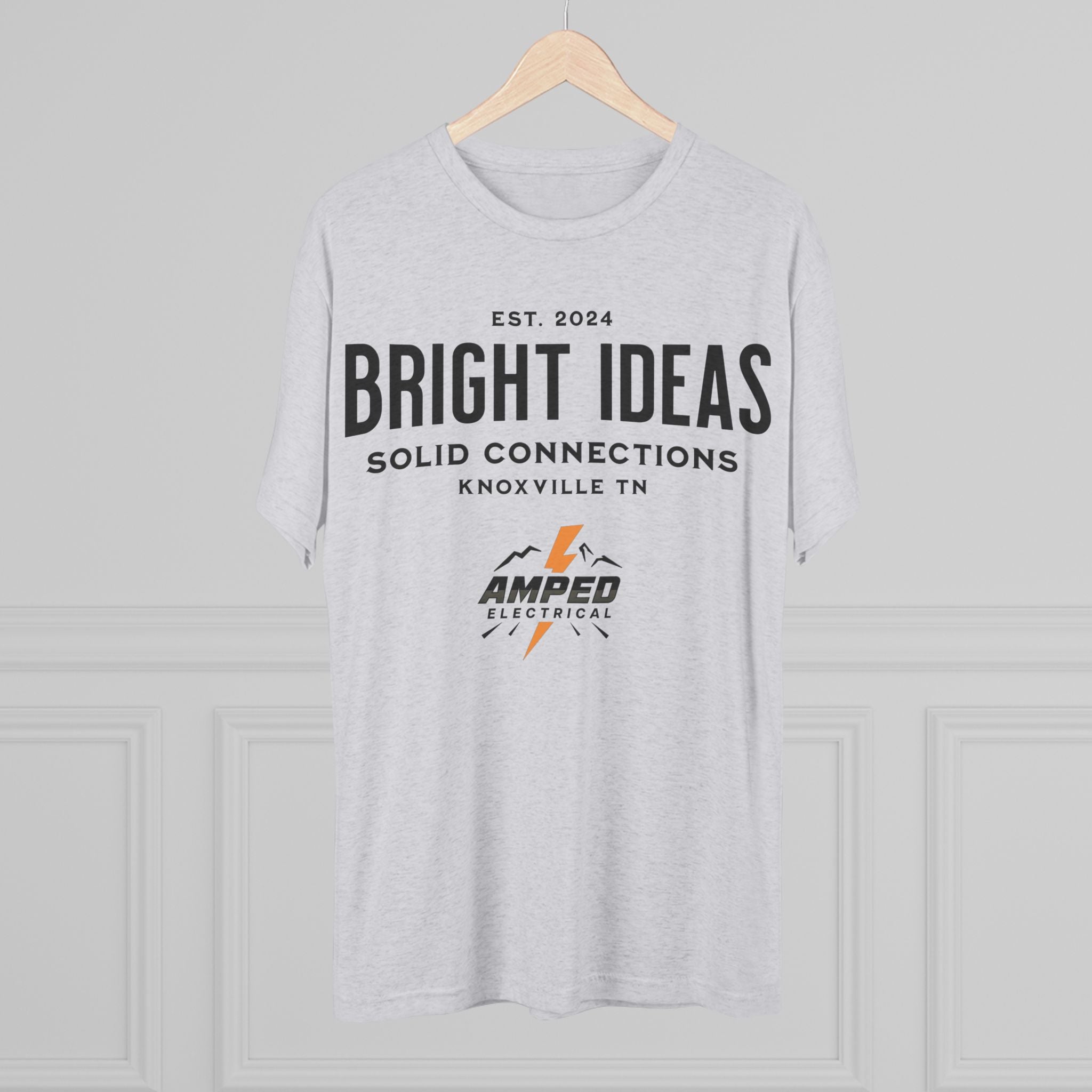 AMPED ELECTRICAL Unisex Tri-Blend Crew Tee with 'Bright Ideas' for Electricians, Stylish Workwear