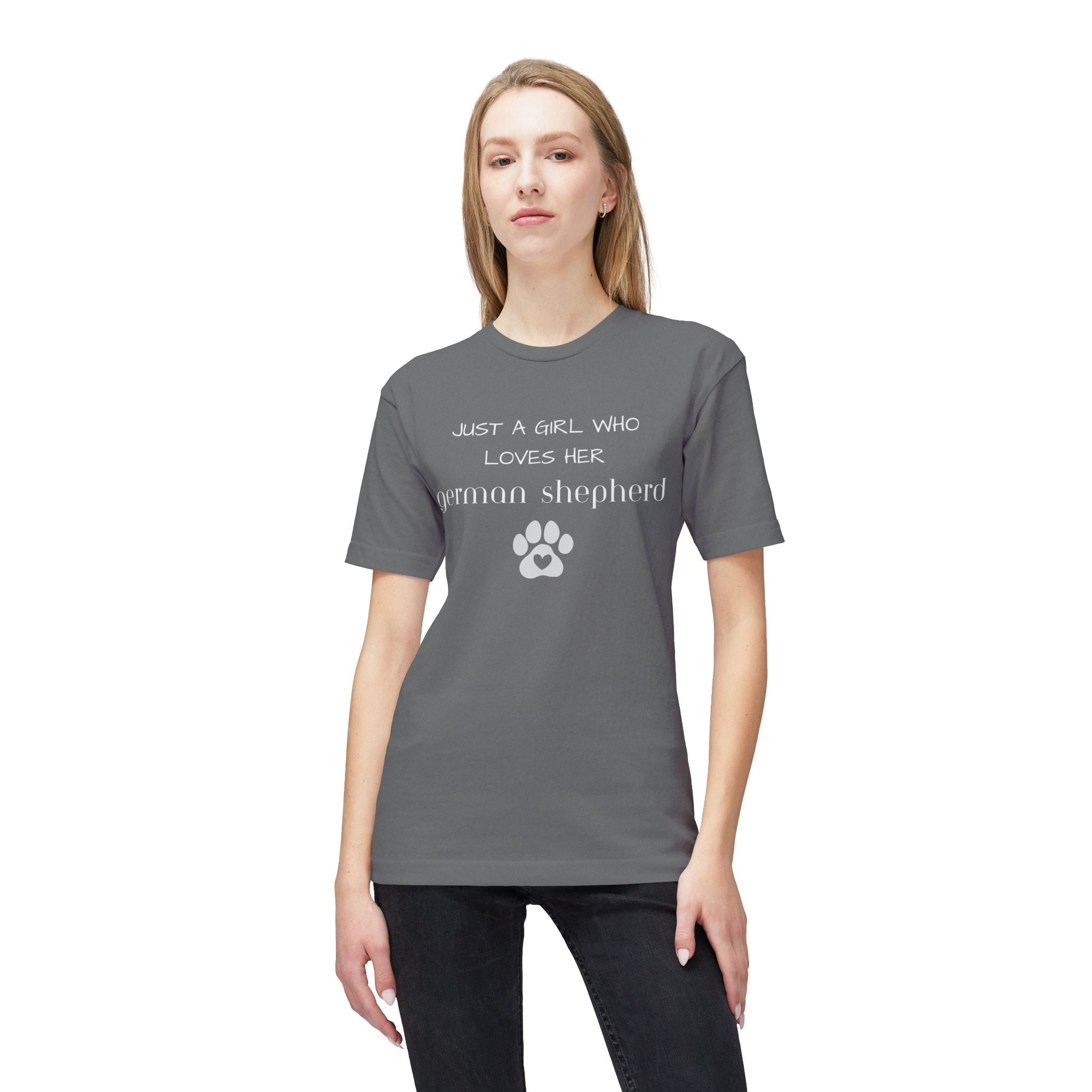 German Shepherd T-Shirt — "Just a Girl Who Loves Her German Shepherd" Paw Print Tee