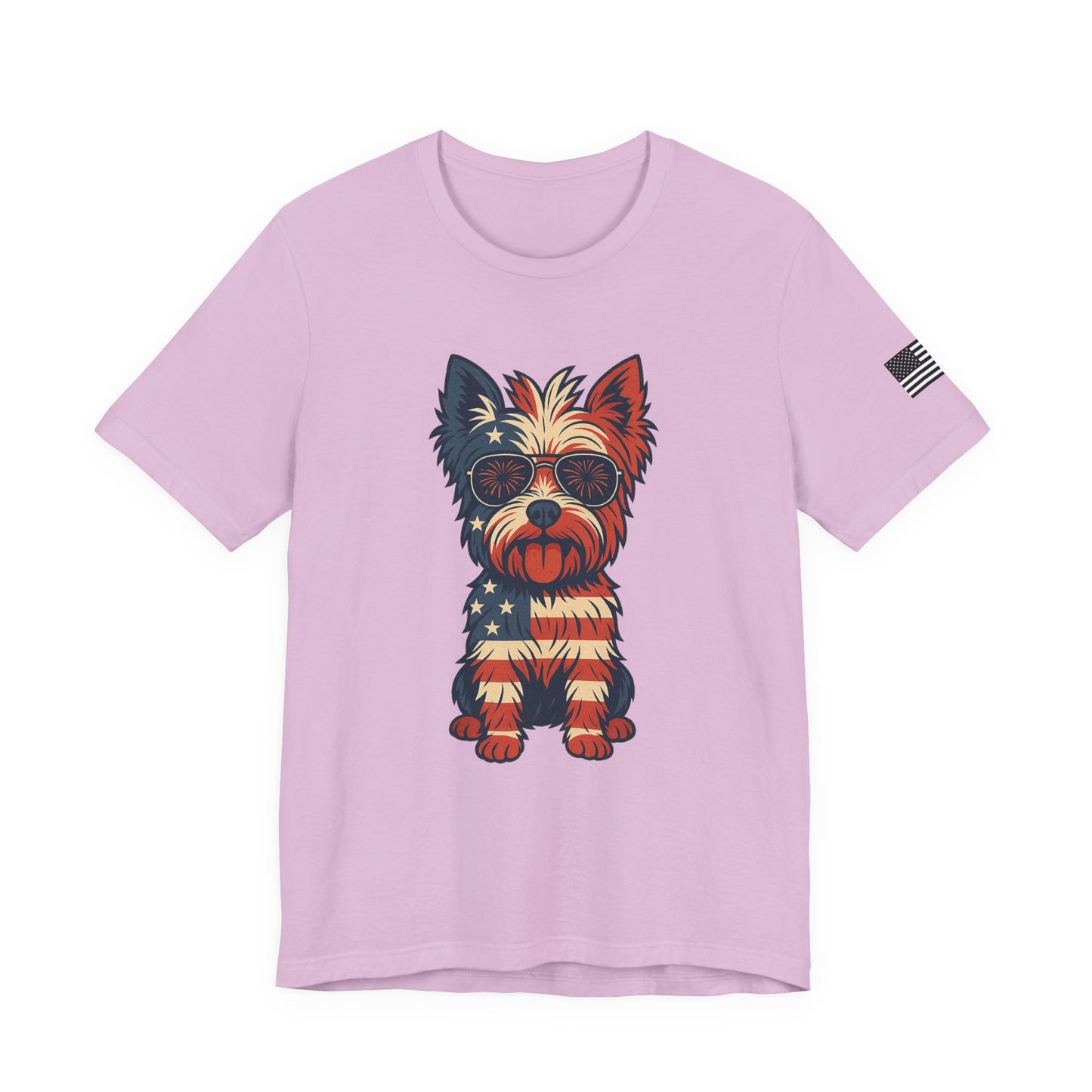 Patriotic Yorkie Dog Tee with American Flag Design