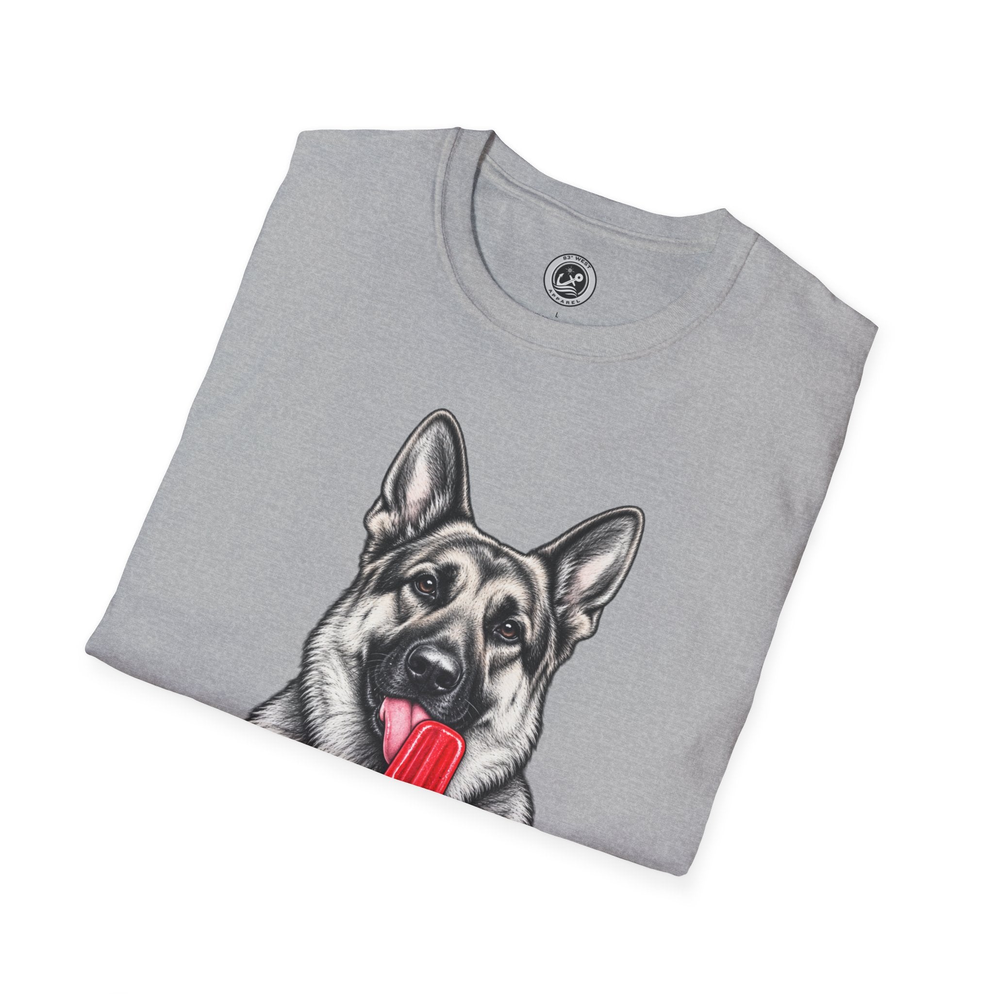 German Shepherd Dog Eating Popsicle T‑Shirt — Cute Pet Lover Graphic Tee